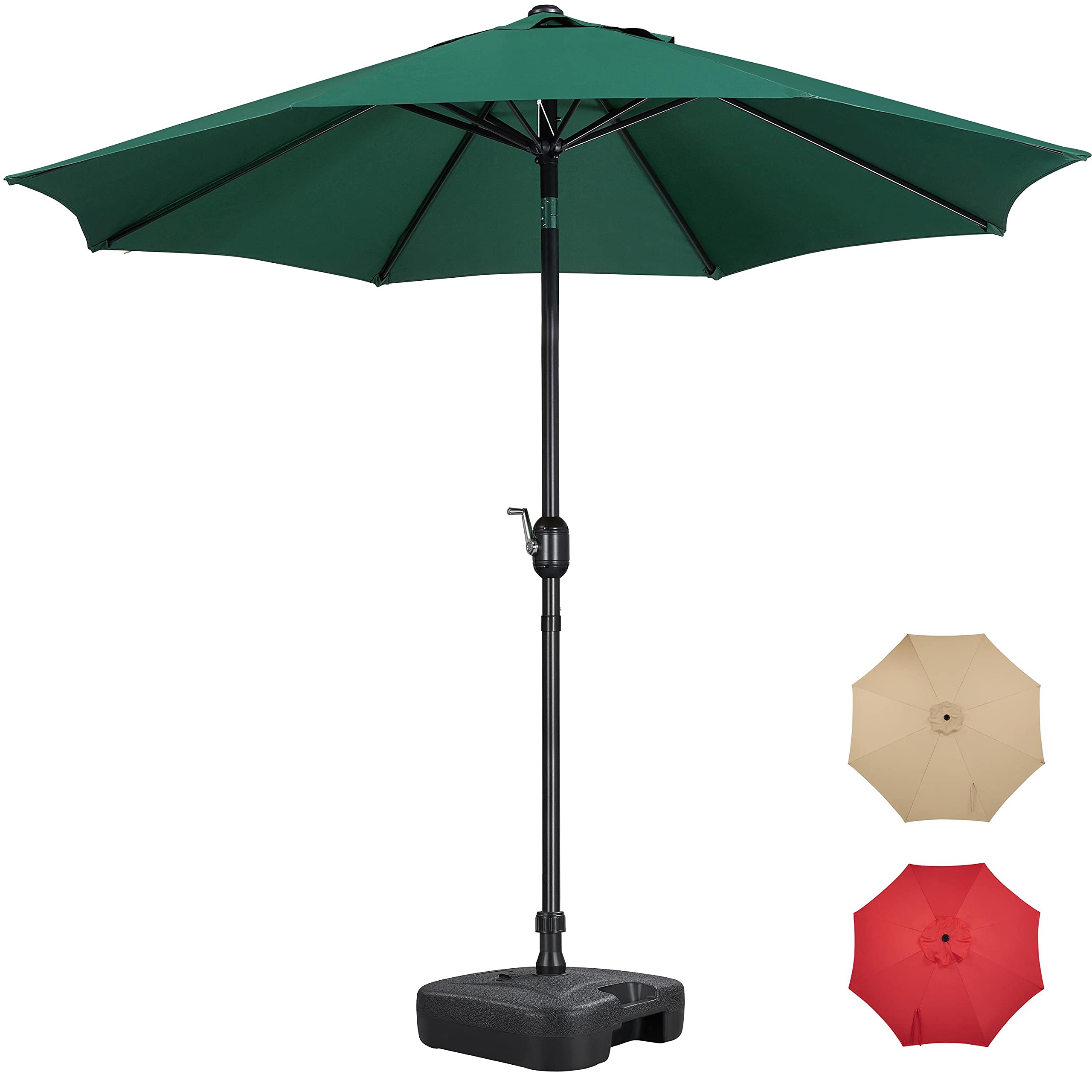 Yaheetech 9FT Heavy Duty Outdoor Patio Umbrella - Easy Tilt Crank System, 8 Sturdy Ribs with Sand/Water Base Stand (Dark Green) - Perfect for Backyard, Poolside, and Commercial Use