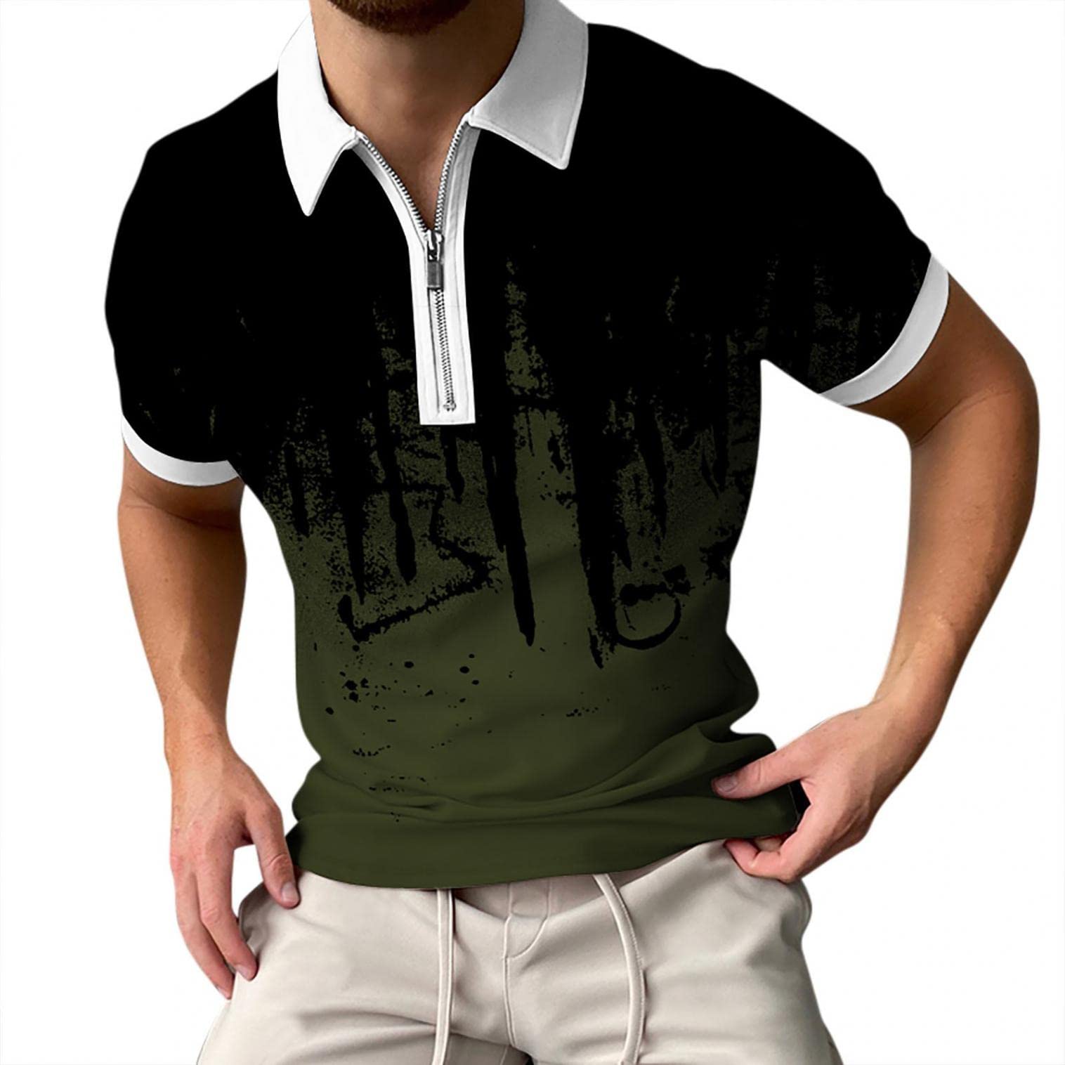 Men's Casual Short Sleeve Striped T-Shirt - Spring Summer Fashion Tee with Turn Down Collar & Two-Tone Design | Perfect for Outdoor Activities, Beach Wear & Daily Casual Outfits