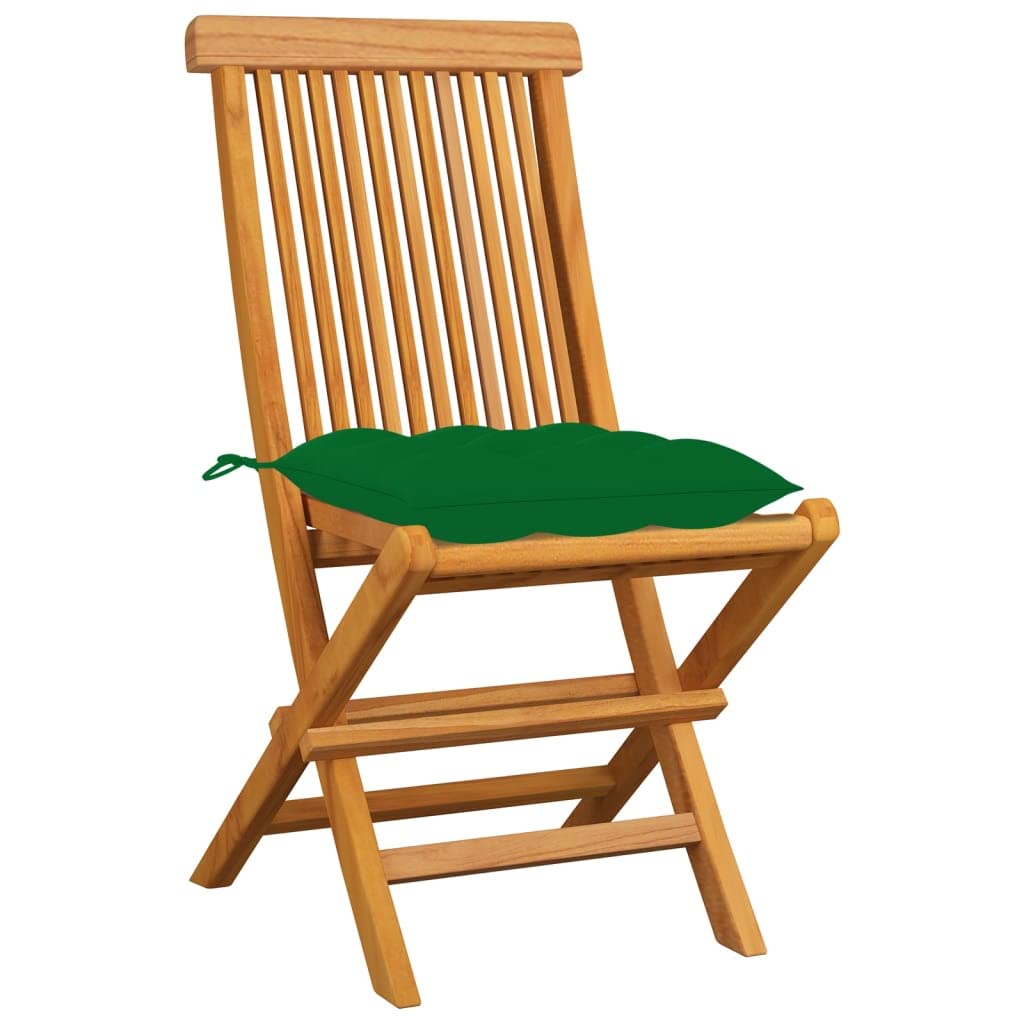 Premium CHARMMA Patio Chairs Set of 8 - Solid Teak Wood Outdoor Furniture with Comfortable Green Cushions | Perfect for Garden, Poolside, and Backyard Relaxation