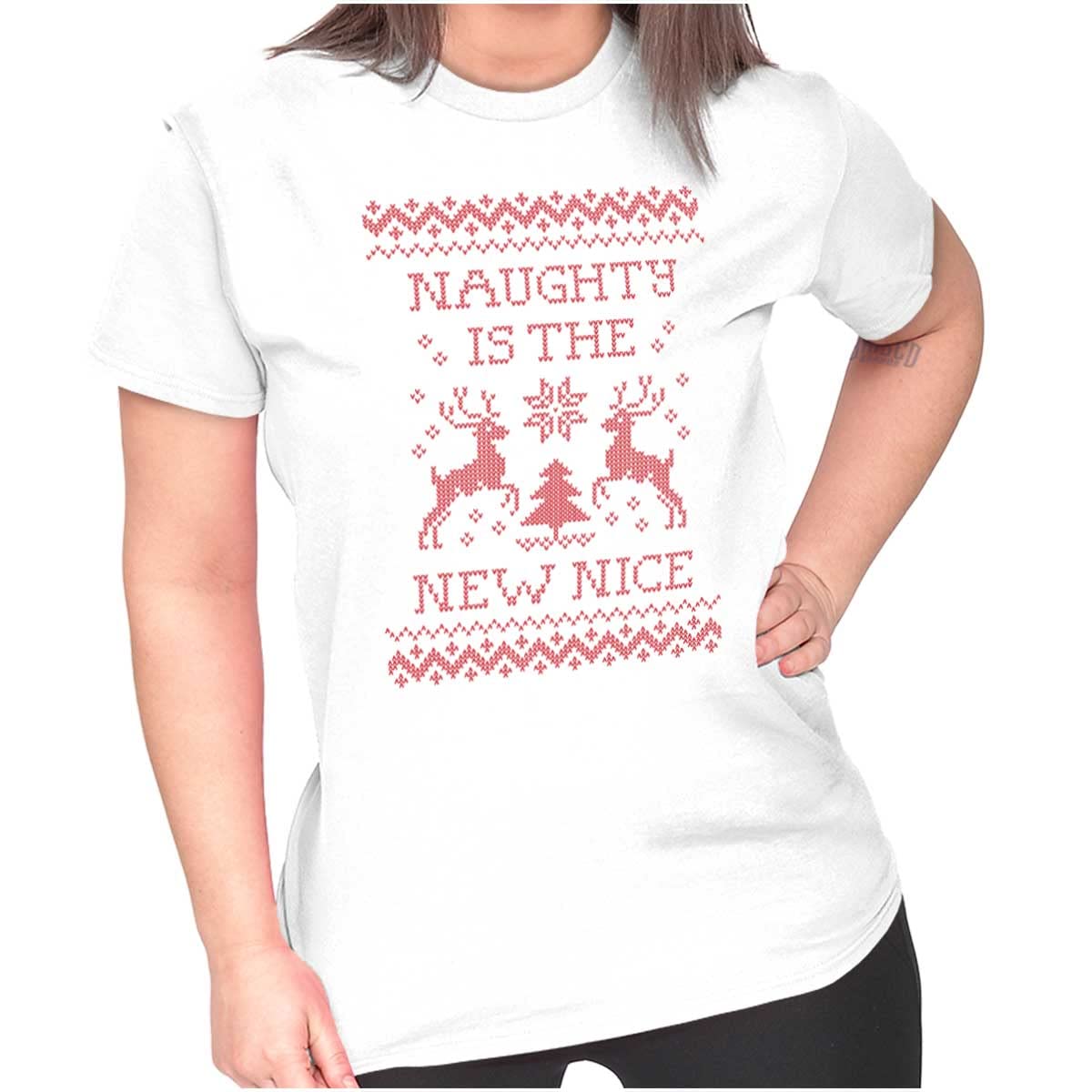 Ugly Christmas Naughty is New Nice Graphic Tee for Women & Juniors | Festive Holiday Party Top | Brisco Brands