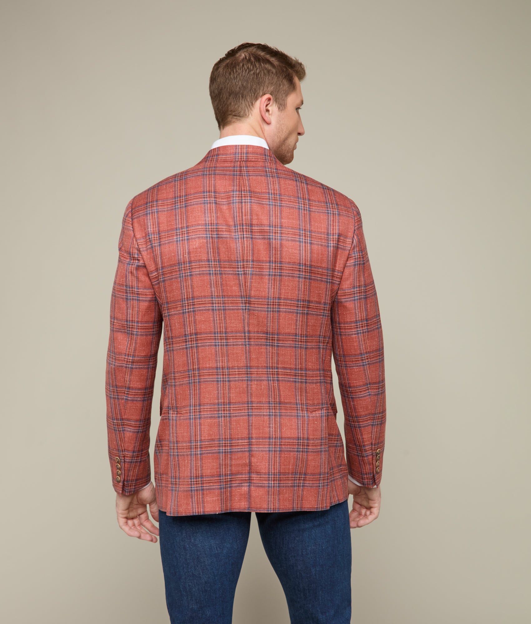 Lucchese Men's Rust & Blue Plaid Sport Coat - Premium Wool Blazer for Business, Office & Formal Occasions