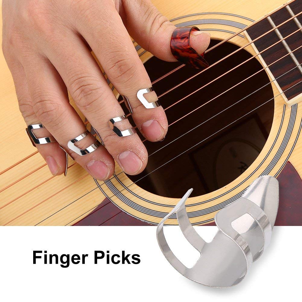 15Pcs Guitar Picks Variety Pack with Plastic Storage Box - Durable Thumb Picks & Finger Protectors for Guitar Training, Practice & Live Performances - Perfect for Beginners & Professional Musicians