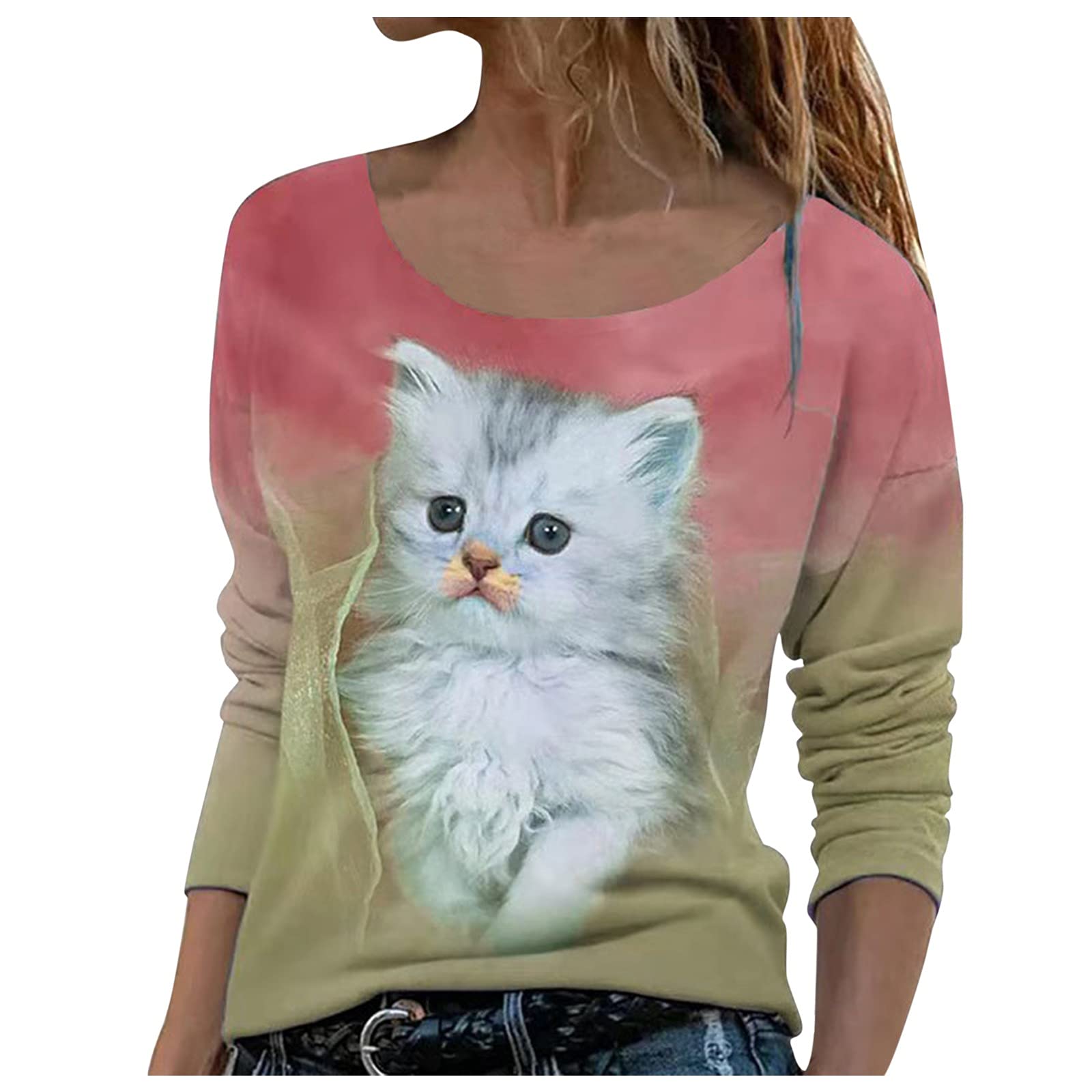 Women's Fashion Blouse - Solid Color & Printed Pattern Round Neck Long Sleeve Tops for Hiking, Travel & Casual Wear