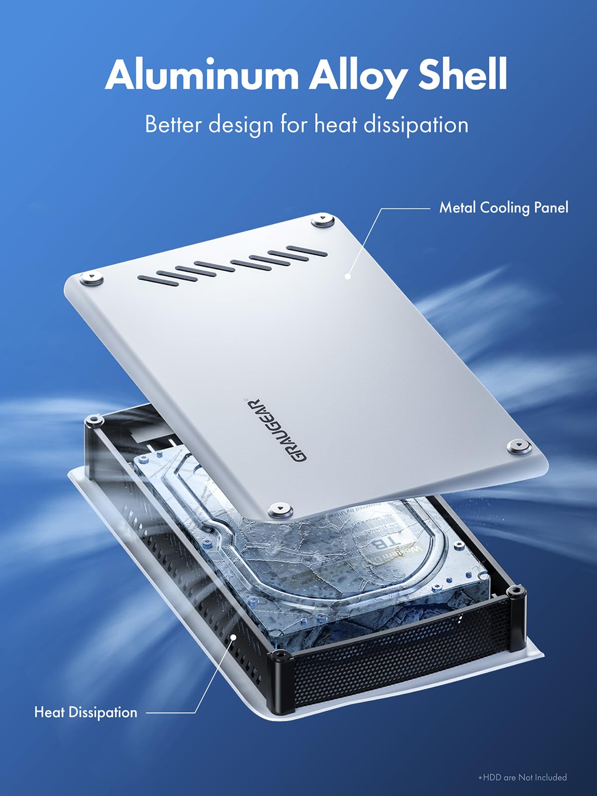 GRAUGEAR 4TB External Hard Drive for PS5/PS4 - High-Speed USB 3.2 Portable HDD with Aluminum Case, Includes USB-C & USB-A Cables - Perfect for Gaming, Backup & Storage Expansion