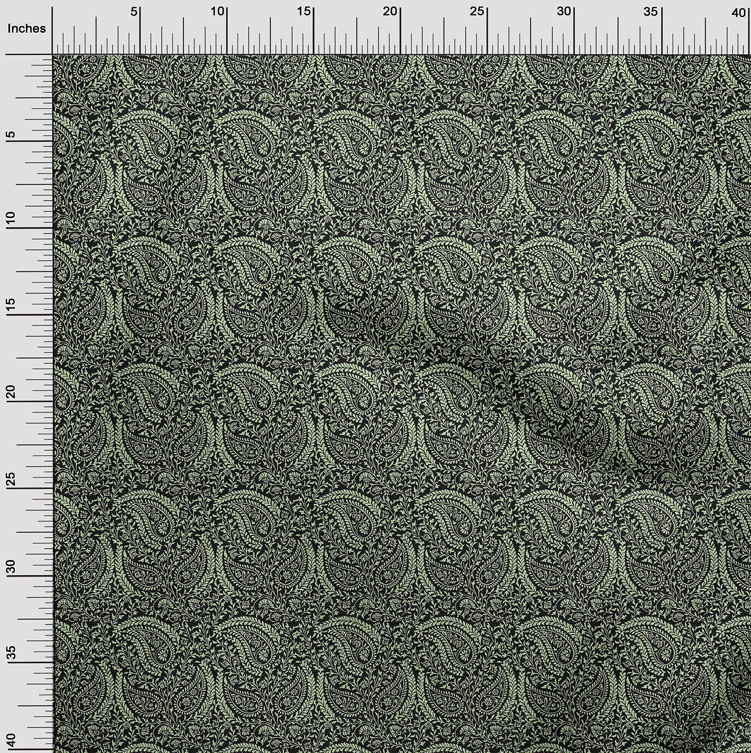 oneOone Polyester Spandex Dark Green Paisley Printed Fabric - 56 Inch Wide Sewing Material for DIY Clothing, Dresses & Home Decor Projects | Premium Stretch Fabric by The Yard
