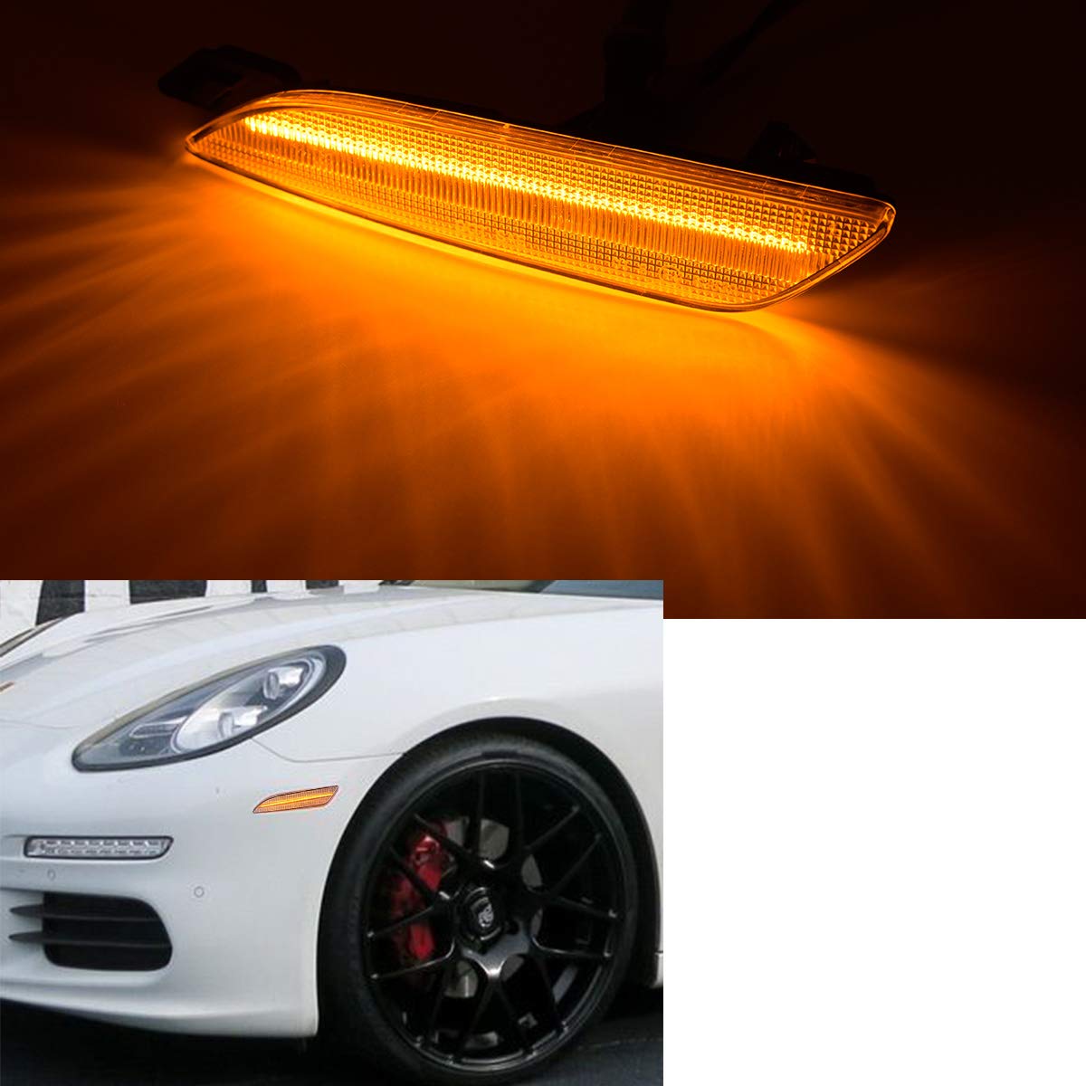 2014-2016 Porsche Panambera Amber LED Side Marker Lights - Clear Lens Turn Signal Lamps Kit (Left/Right) - Durable Replacement for Enhanced Visibility & Safety - Perfect for Night Driving & Custom Car Modifications