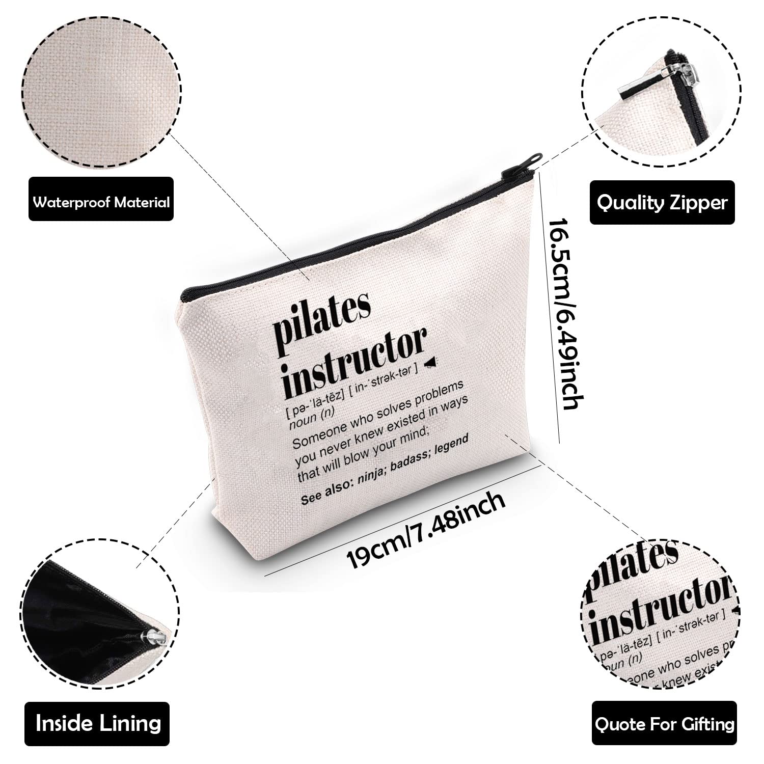 Premium Pilates Instructor Survival Kit - Zippered Makeup Bag with Inspirational Quote - Perfect Coach Trainer Appreciation Gift for Yoga, Fitness & Wellness Enthusiasts - Ideal for Gym, Studio & Travel Use