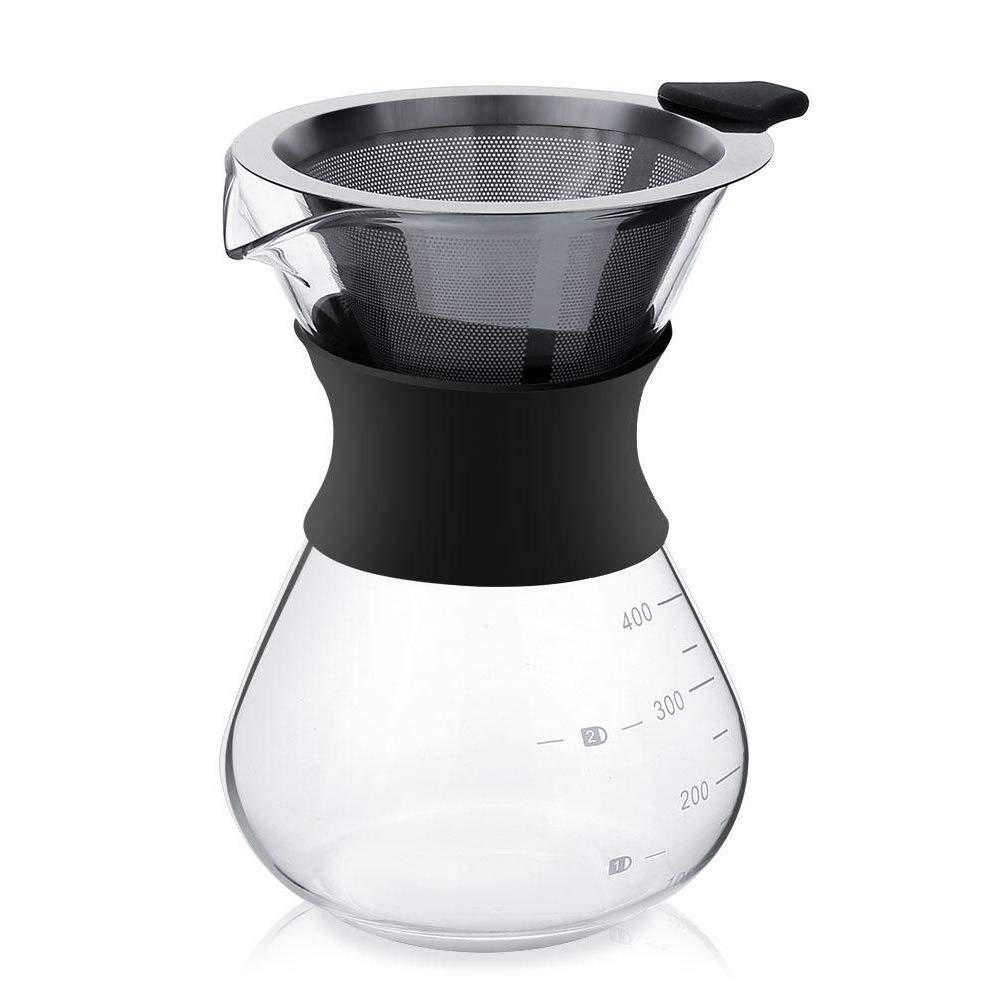 Premium Glass Pour Over Coffee Maker Set with Reusable Stainless Steel Filter - Elegant Coffee Dripper & Carafe for Home, Office, Camping & Gifts - Perfect for Specialty Coffee Lovers & Baristas