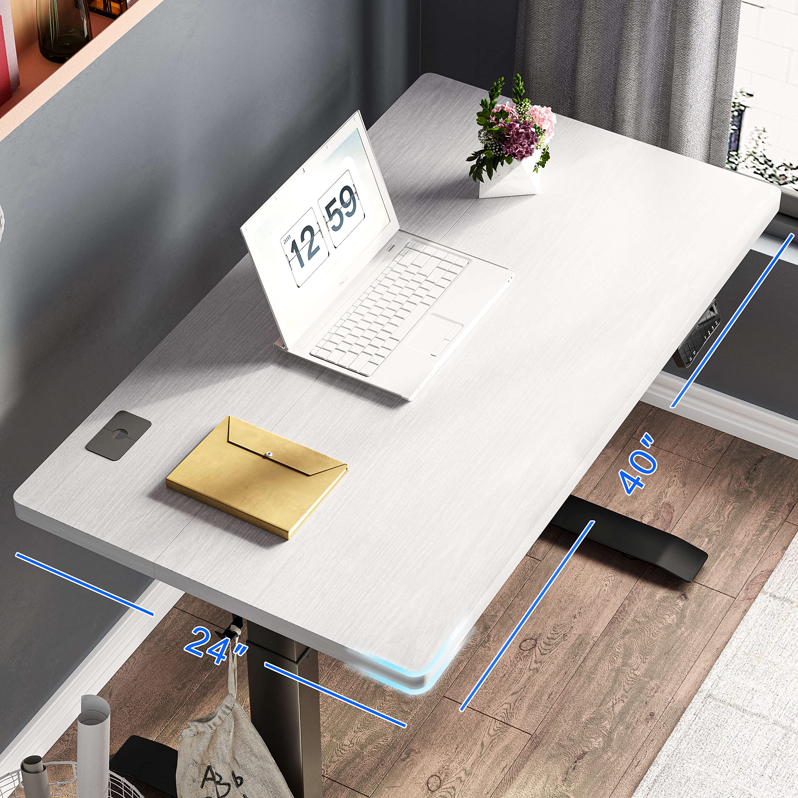 IYEE NATURE Electric Standing Desk 40 x 24 Inches - Adjustable Height Ergonomic Home Office Desk with Splice Board (Black Frame, White Top) | Perfect for Remote Work, Gaming Setup & Small Workspaces