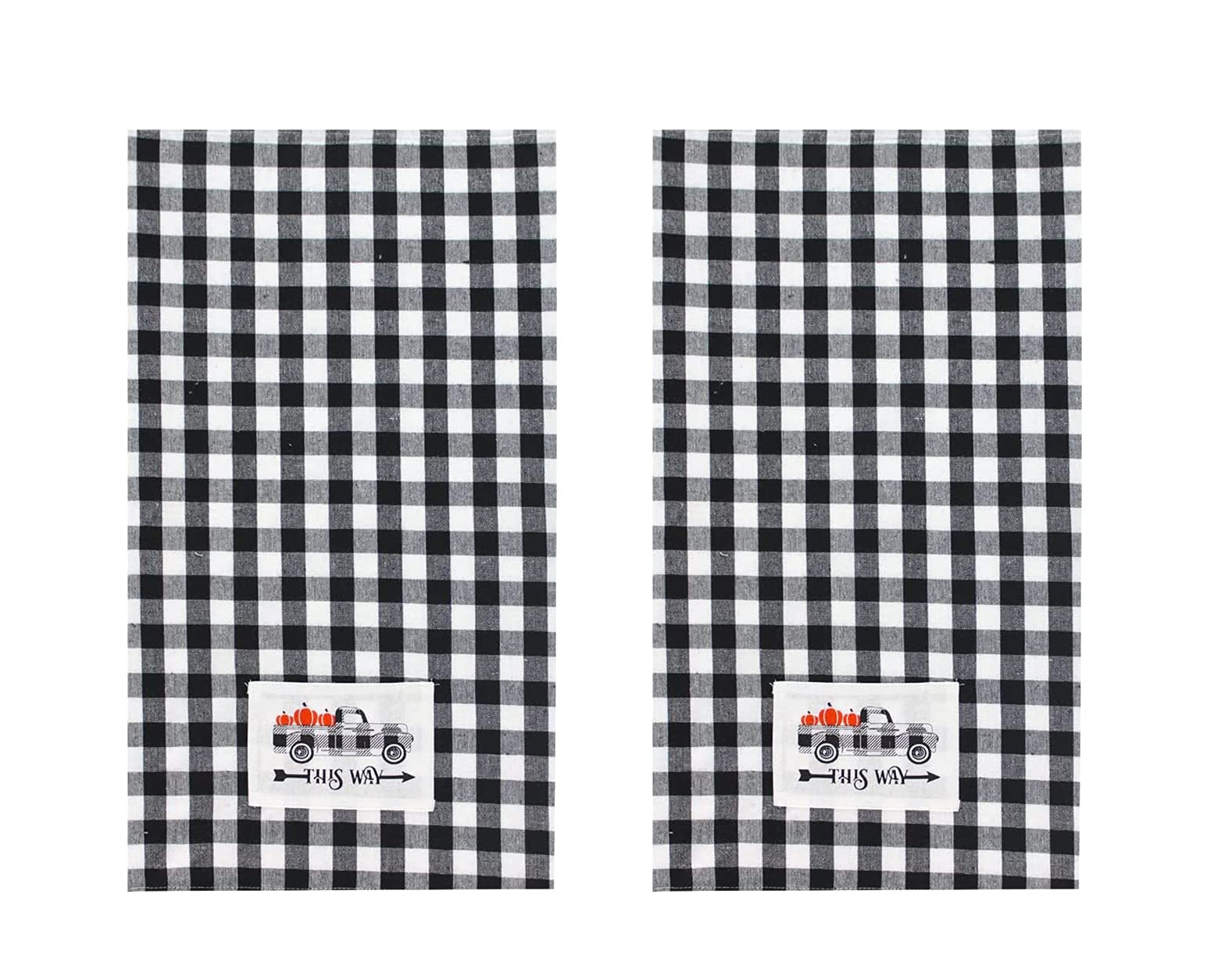 4-Piece Fall Kitchen Set - Buffalo Plaid Pickup Truck with Pumpkins Print - Includes 2 Towels, 1 Potholder & 1 Oven Mitt - Decorative & Functional Kitchen Accessories for Thanksgiving, Autumn Decor & Cozy Farmhouse Style