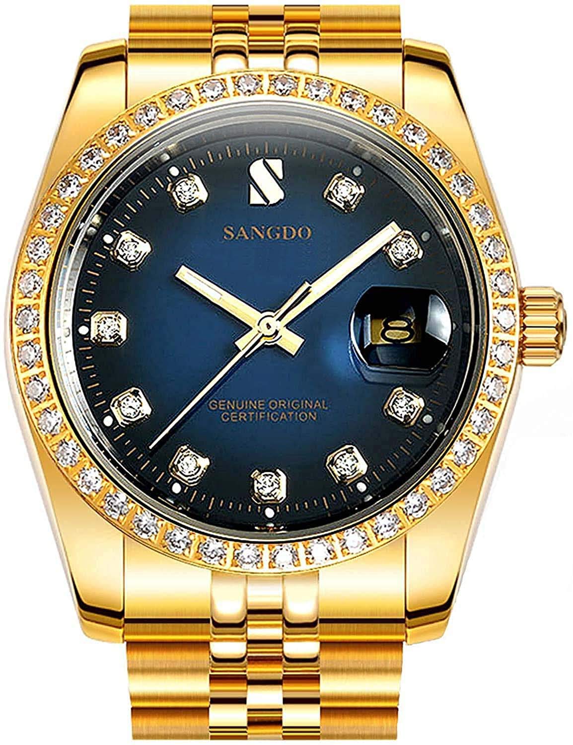 Premium Men's Automatic Self-Winding Watch - Stainless Steel Calendar Display, Water Resistant, Gold Tone | Perfect for Business, Outdoor Activities & Luxury Gifts for Him