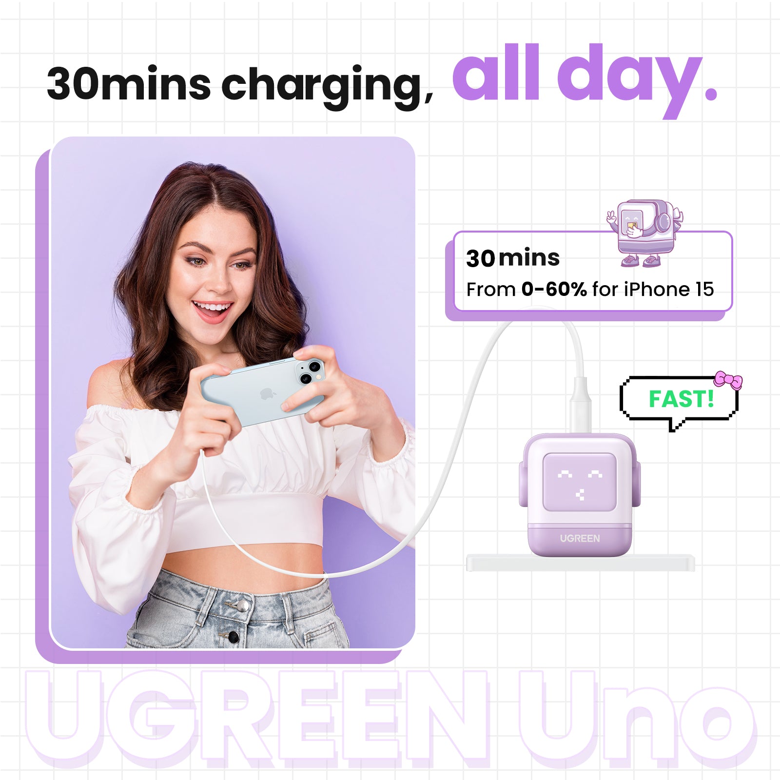 UGREEN 30W USB-C Fast Charger for iPhone 15/14/13/12 - PD 3.0 Quick Charge - Compact Wall Charger for Home, Office & Travel