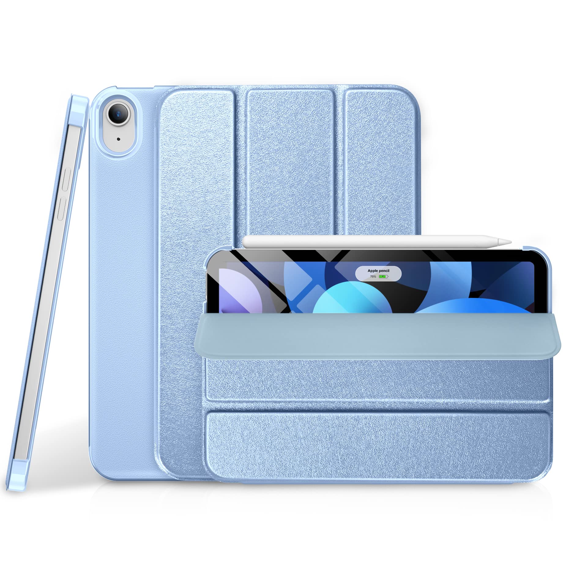 DTTO iPad Air Case 11 inch M2 & 10.9 inch (5th/4th Gen) - Sparkling Hard Back with Sheen Front Cover (2024/2022/2020 Models) - Compatible with 2nd Gen Apple Pencil Charging - Snow Blue - Perfect for Work, School & Travel Protection
