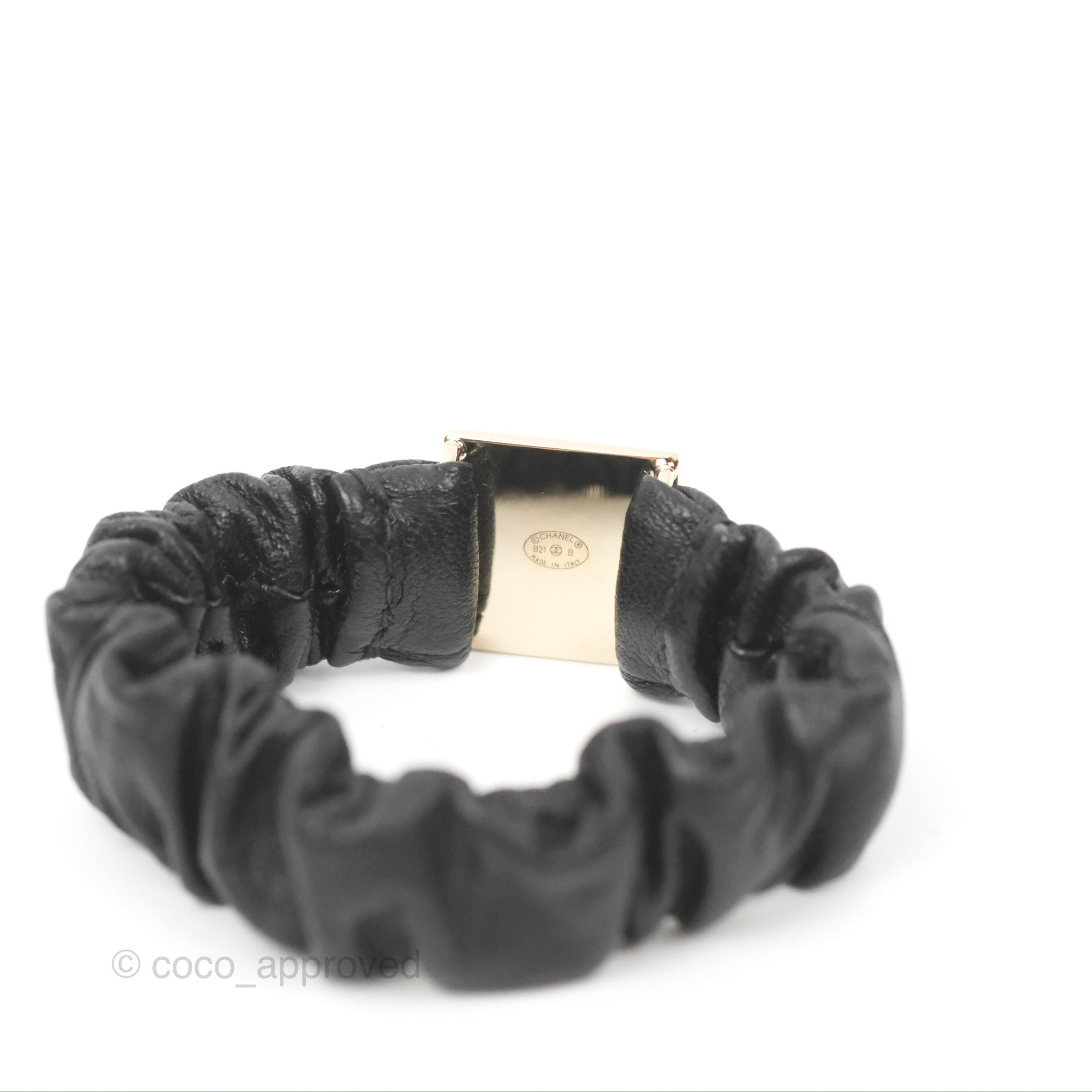 Chanel CC Black Leather Hair Clip with Gold Tone Hardware - Elegant Hair Accessory for Women, Perfect for Parties, Weddings & Everyday Wear