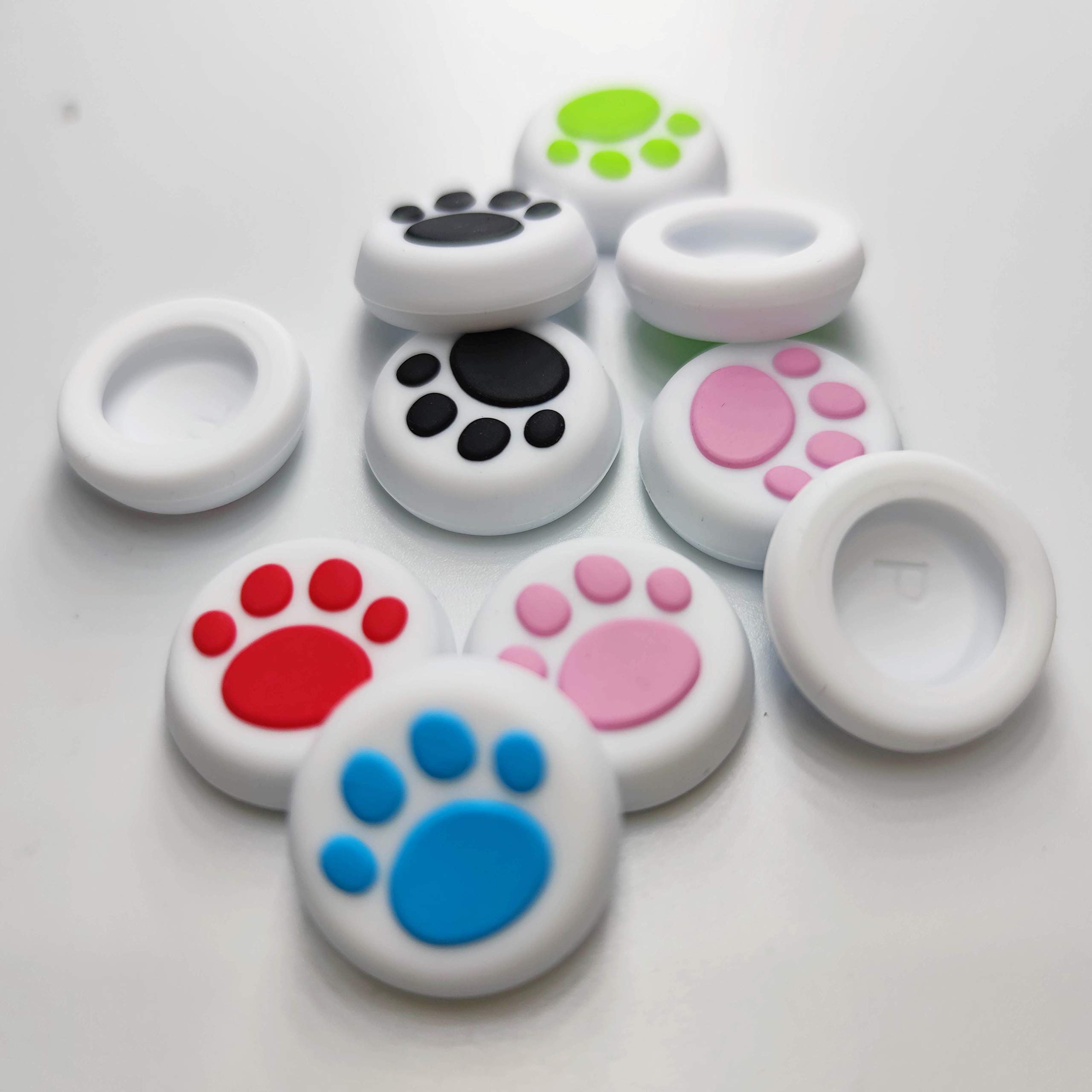 2PCS Analog Stick Thumb Grips for PS5/PS4/PS3/Xbox One/Xbox 360/PS2/Xbox Series X|S/Switch Pro/Wii U Controllers - Non-Slip Paw Design (White-Red) - Improve Gaming Comfort & Precision for FPS, Racing & Action Games