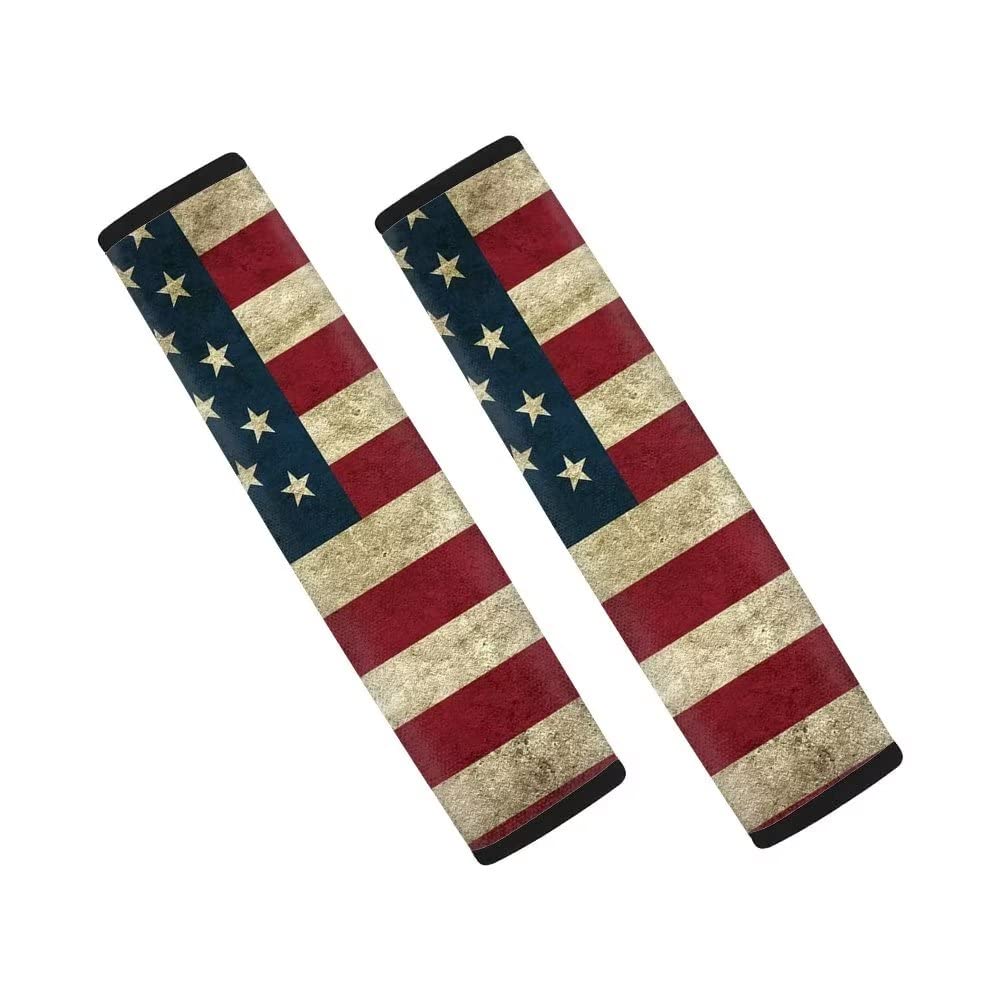 Vintage American Flag Seat Belt Covers - Stylish Car Accessories with Shoulder Pads for Comfort & Auto Decor | Perfect for Road Trips, Daily Commuting & Shoulder Protection on Backpacks/Bags