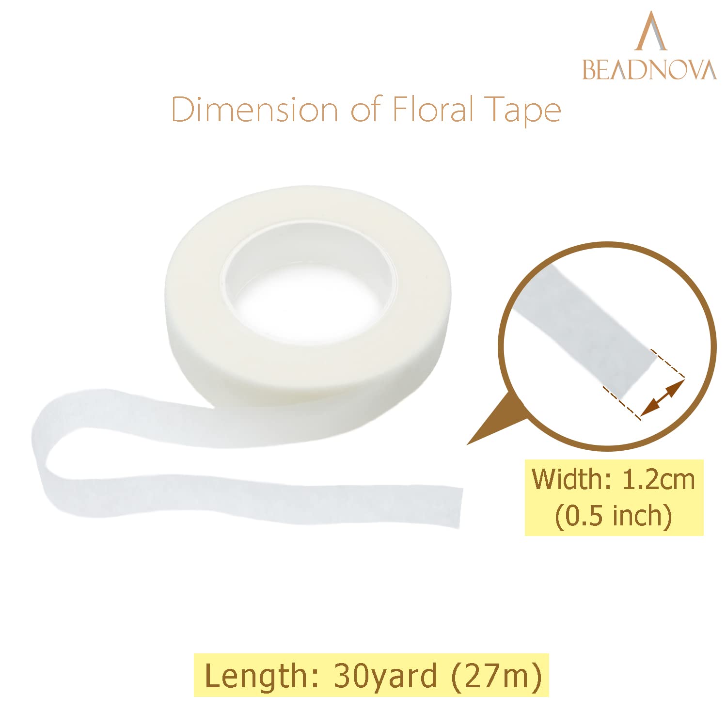 BEADNOVA 1/2 Inch White Floral Tape - 30 Yards Waterproof Flower Stem Wrap for Bouquets, Floral Arrangements, DIY Crafts & Wedding Decorations - Perfect for Fresh & Artificial Flowers