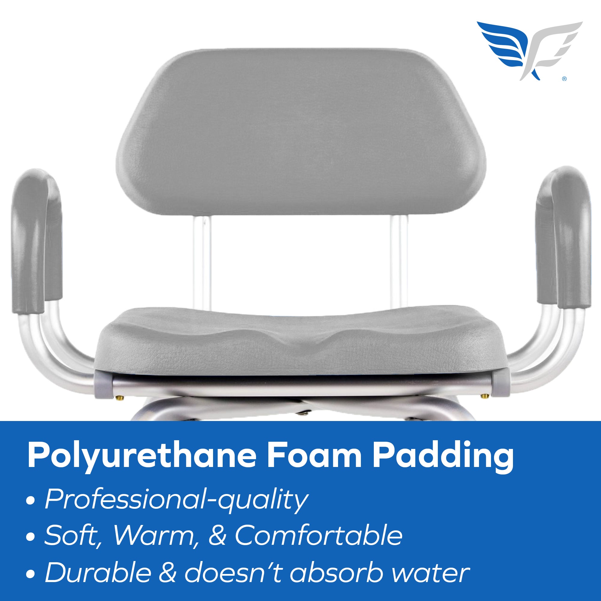 Platinum Health HIP CHAIR APEX - Adjustable Height & Angle Padded Shower Chair for Elderly & Disabled - Non-Slip Bath Seat for Safe Showering & Bathroom Use