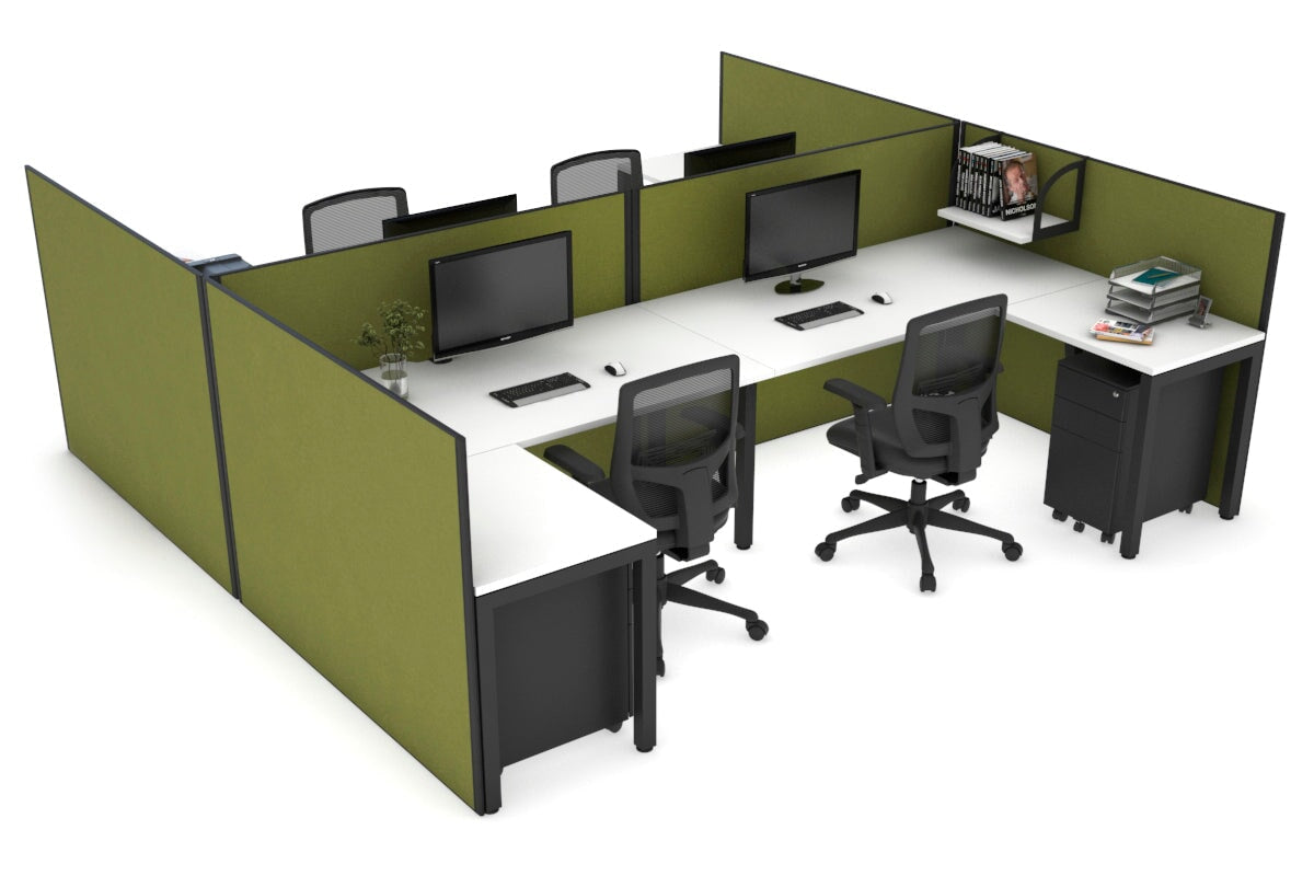 Quadro Square Legs 4-Person Corner Workstation - H Configuration Black Frame [1400L x 1800W with Cable Management] | Perfect for Office, Home Workspace & Collaborative Environments