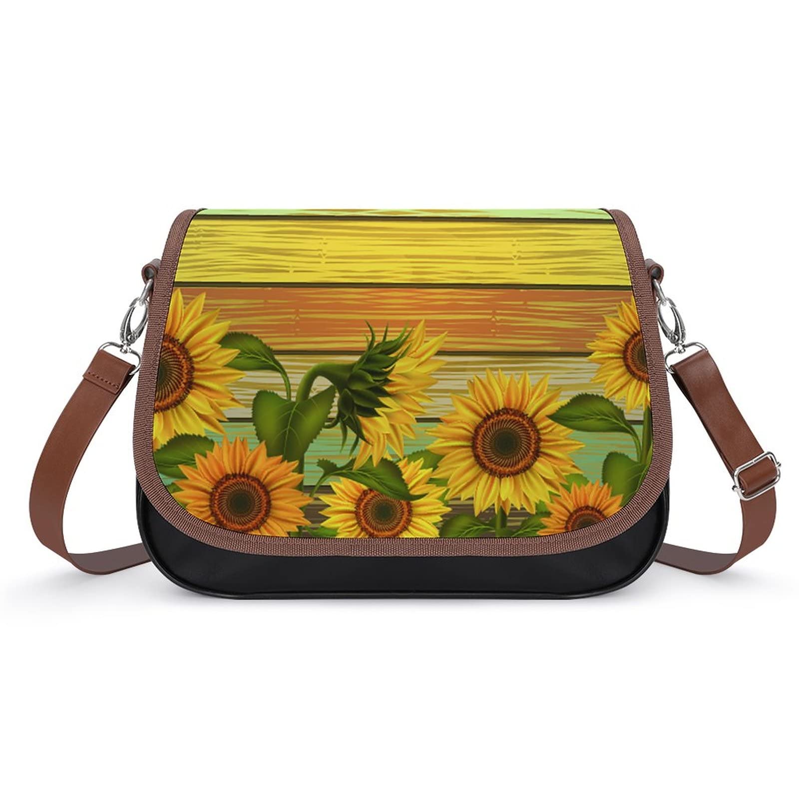 Stylish Women's Leather Crossbody Bag with Sunflower Print - Casual Shoulder Messenger Purse for Daily Use, Travel & Shopping