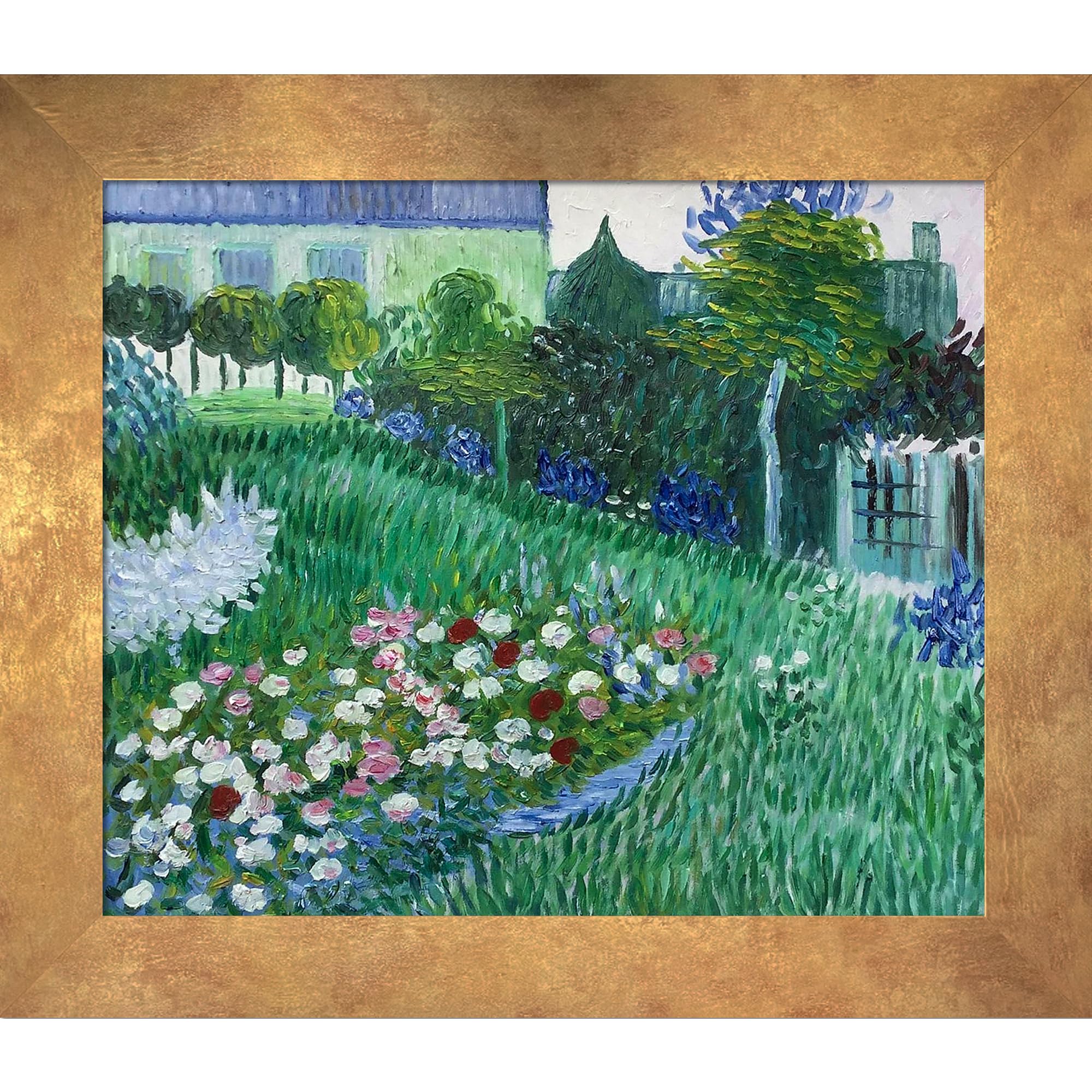 La Pastiche The Garden of Daubigny Oil Painting Reproduction - 26x30 Inch Hand-Painted Wall Art with Florentine Gold Frame - Perfect for Living Room, Bedroom & Office Decor