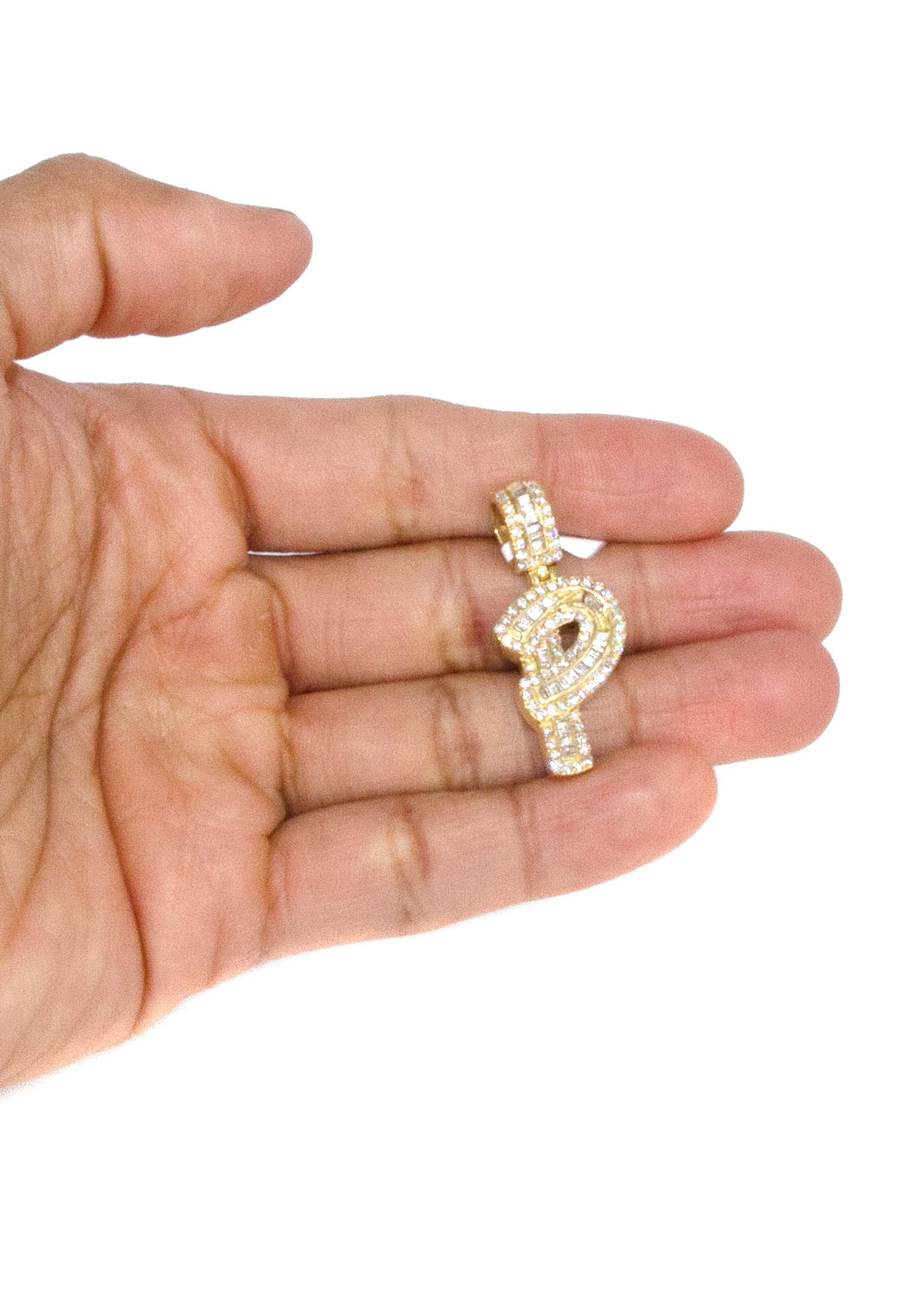 14K Yellow Gold Letter P Baguette Diamond Necklace - 1.72 Carats Dainty Initial Pendant for Women | Perfect Gift for Birthday, Anniversary & Valentine's Day