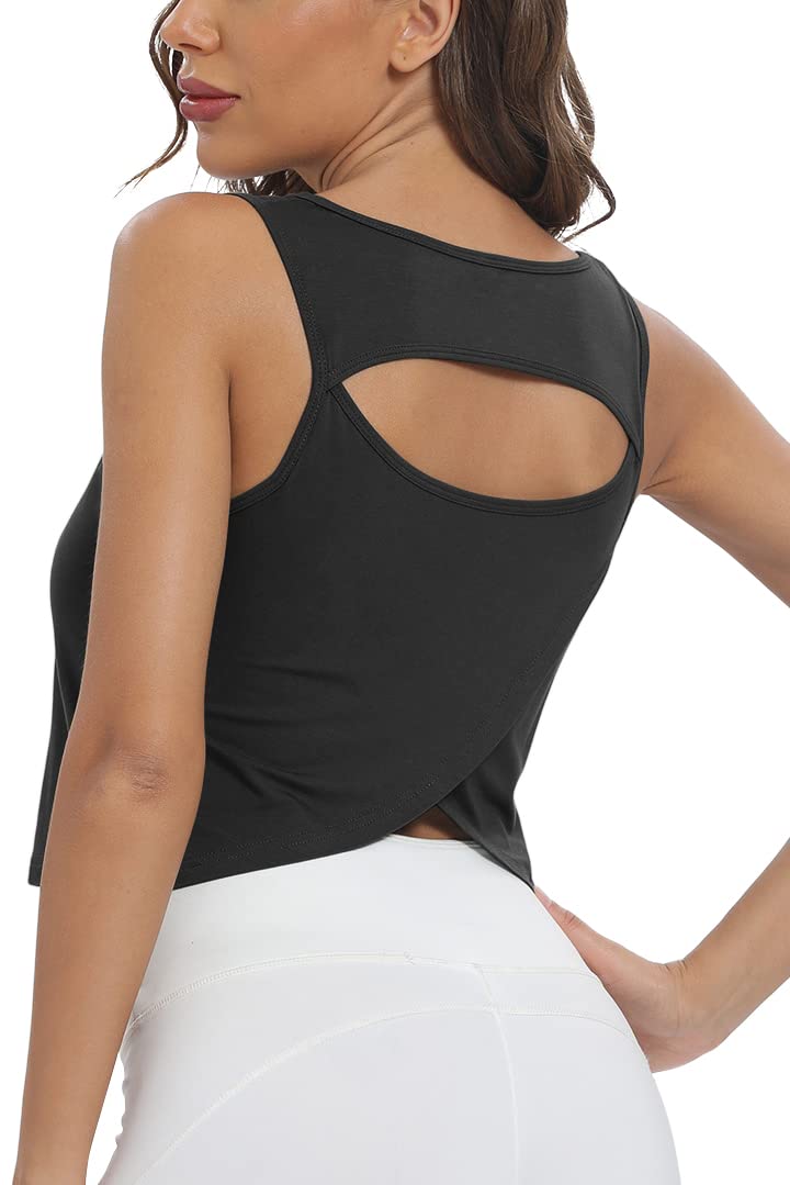 Bestisun Women's Cute Open Back Sleeveless Workout Shirts - Active Yoga Gym Casual Crop Tops for Women - Perfect for Yoga, Gym, Running & Summer Outfits