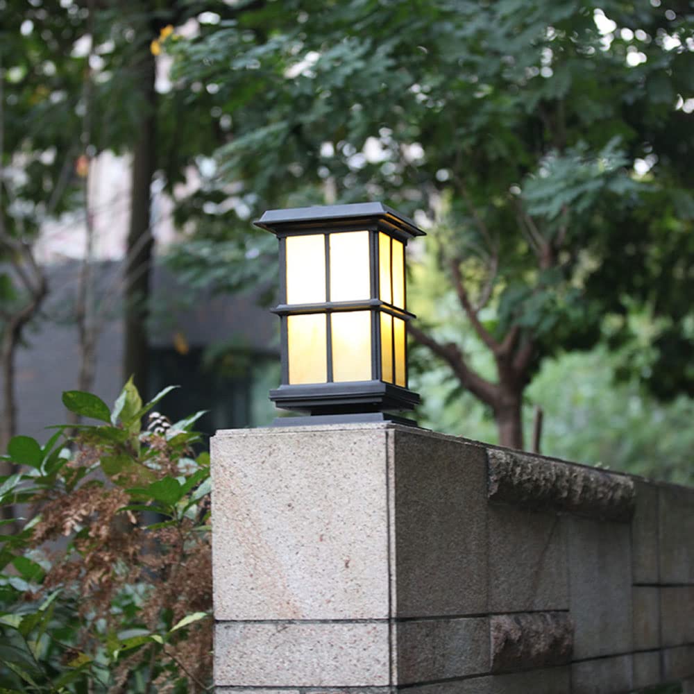 Traditional Balcony Pillar Lamp - Waterproof Outdoor Solar Post Light for Villa, Porch, Terrace & Courtyard - Nordic Style Decorative Column Head Lantern for Patio, Garden & Pathway Lighting