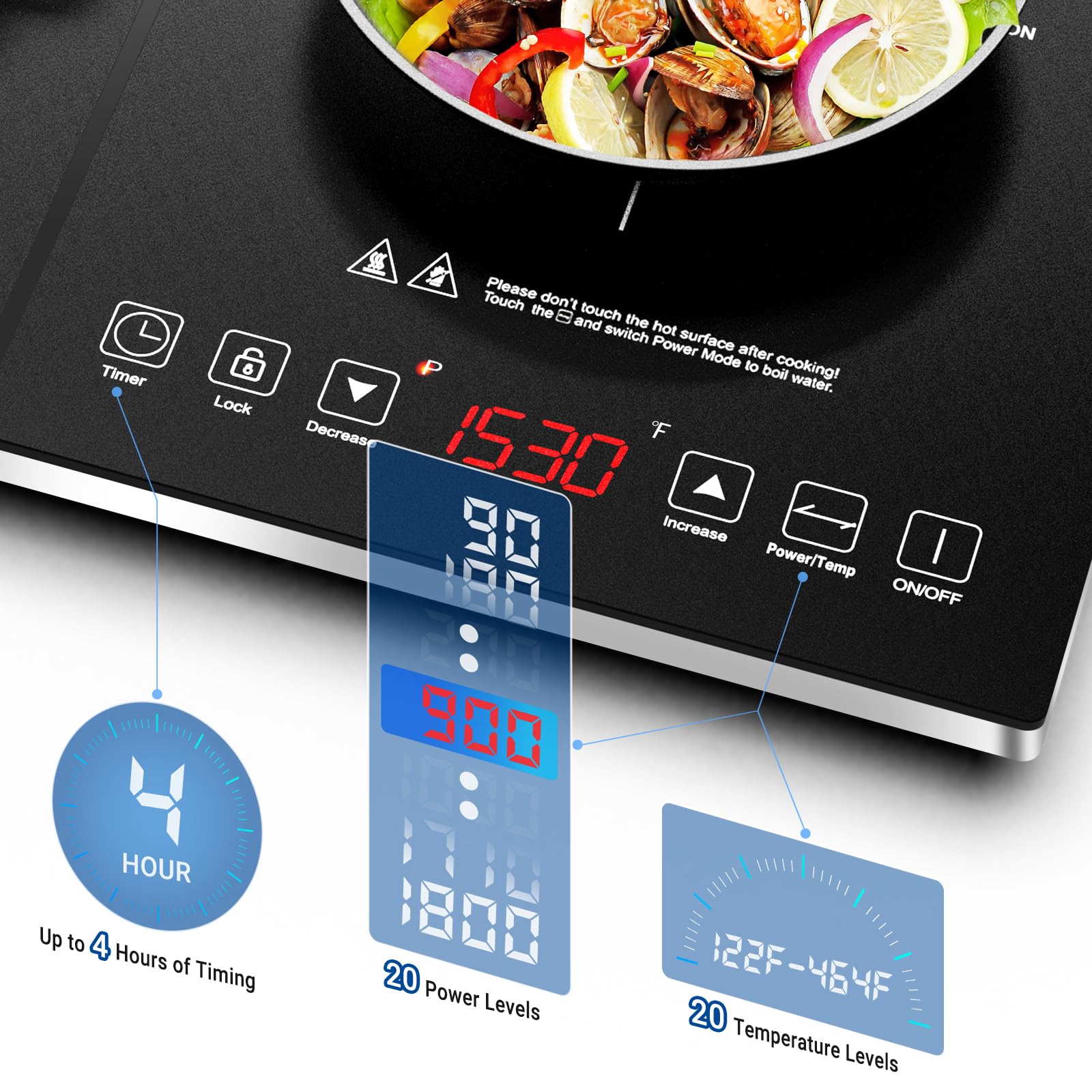AMZCHEF Double Induction Cooktop - 2 Burner Electric Stove with 1800W Sensor Touch, 20 Temp & Power Levels, Independent Control, Low Noise, 3H Timer & Safety Lock - Perfect for Home Kitchen, Dorm Cooking & RV Use