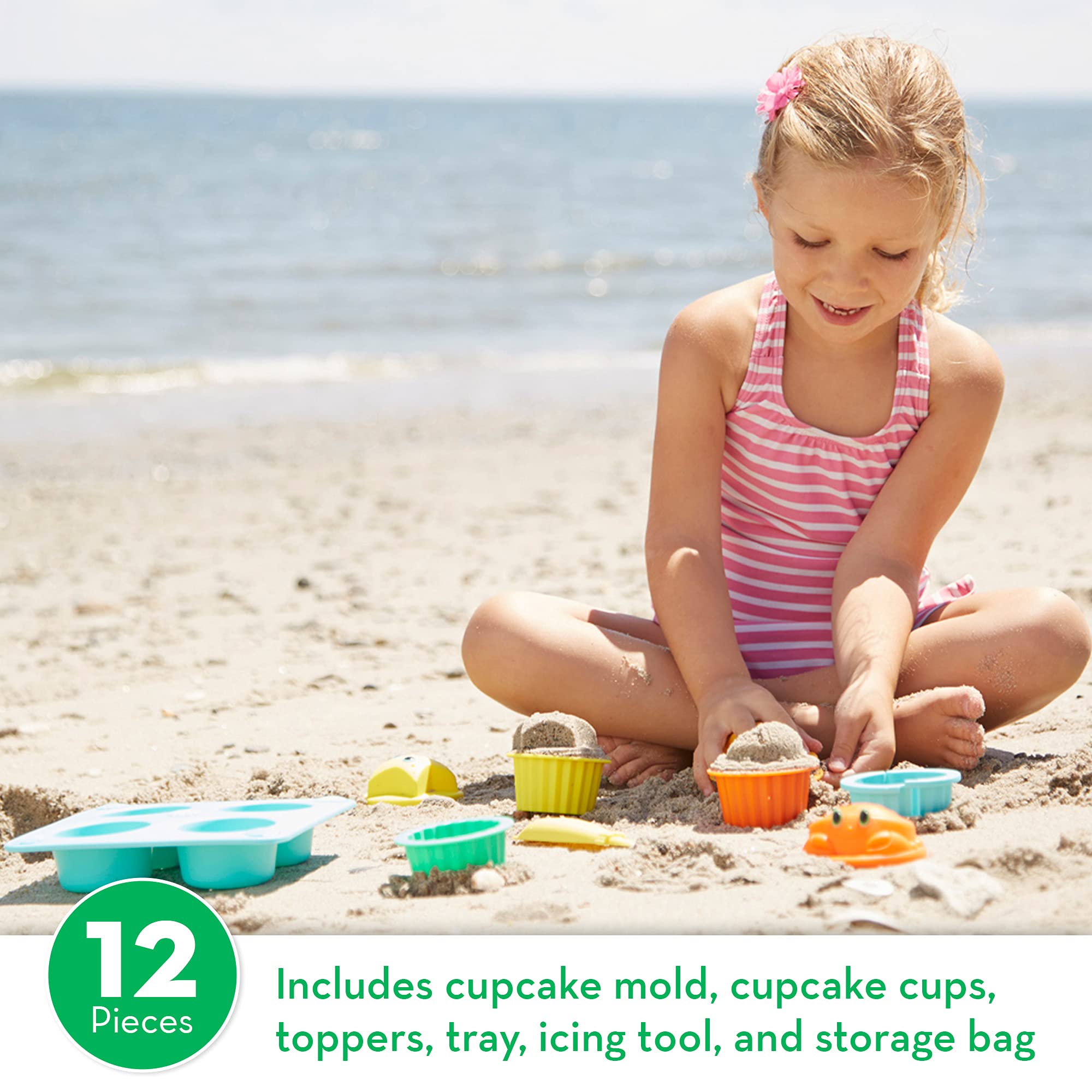 Melissa & Doug Sunny Patch Seaside Sidekicks Sand Cupcake Play Set - Beach Sand Toys for Toddlers & Kids Ages 3+, Outdoor Sandbox Toys for Pretend Baking & Creative Play - Perfect for Beach, Backyard & Playdates