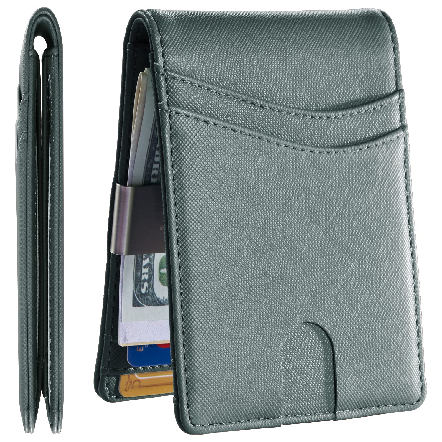 Minimalist Slim Leather Wallet for Men - RFID Blocking Bifold Wallet with Money Clip, Premium Cross Army Green - Perfect for Everyday Carry, Travel & Business