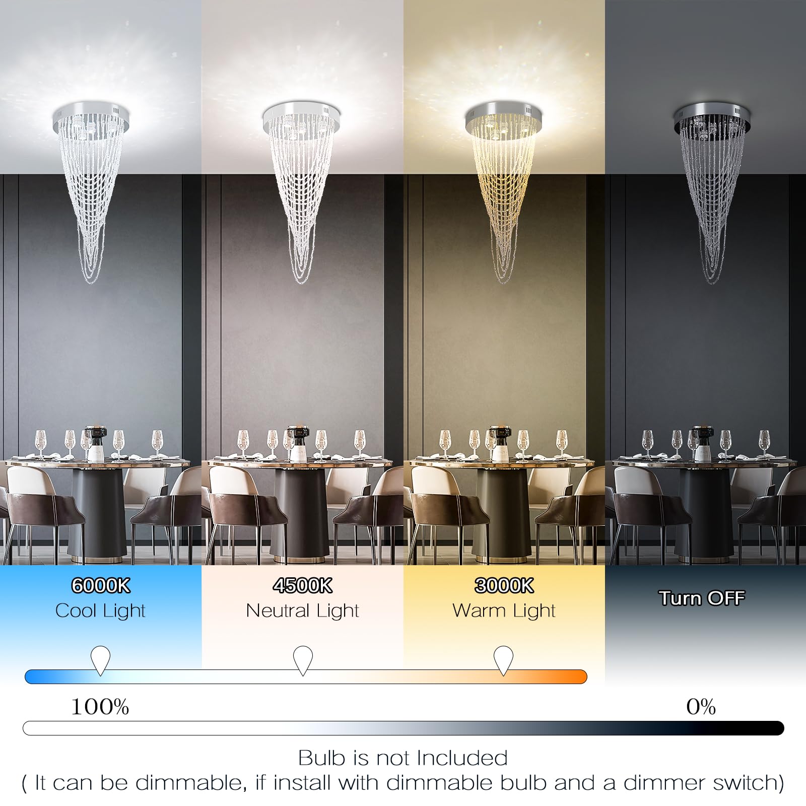 Modern Crystal Chandelier Flush Mount Ceiling Light - 4 GU10 LED Pendant Lighting Fixture for Dining Room, Bedroom & Living Room (15.7
