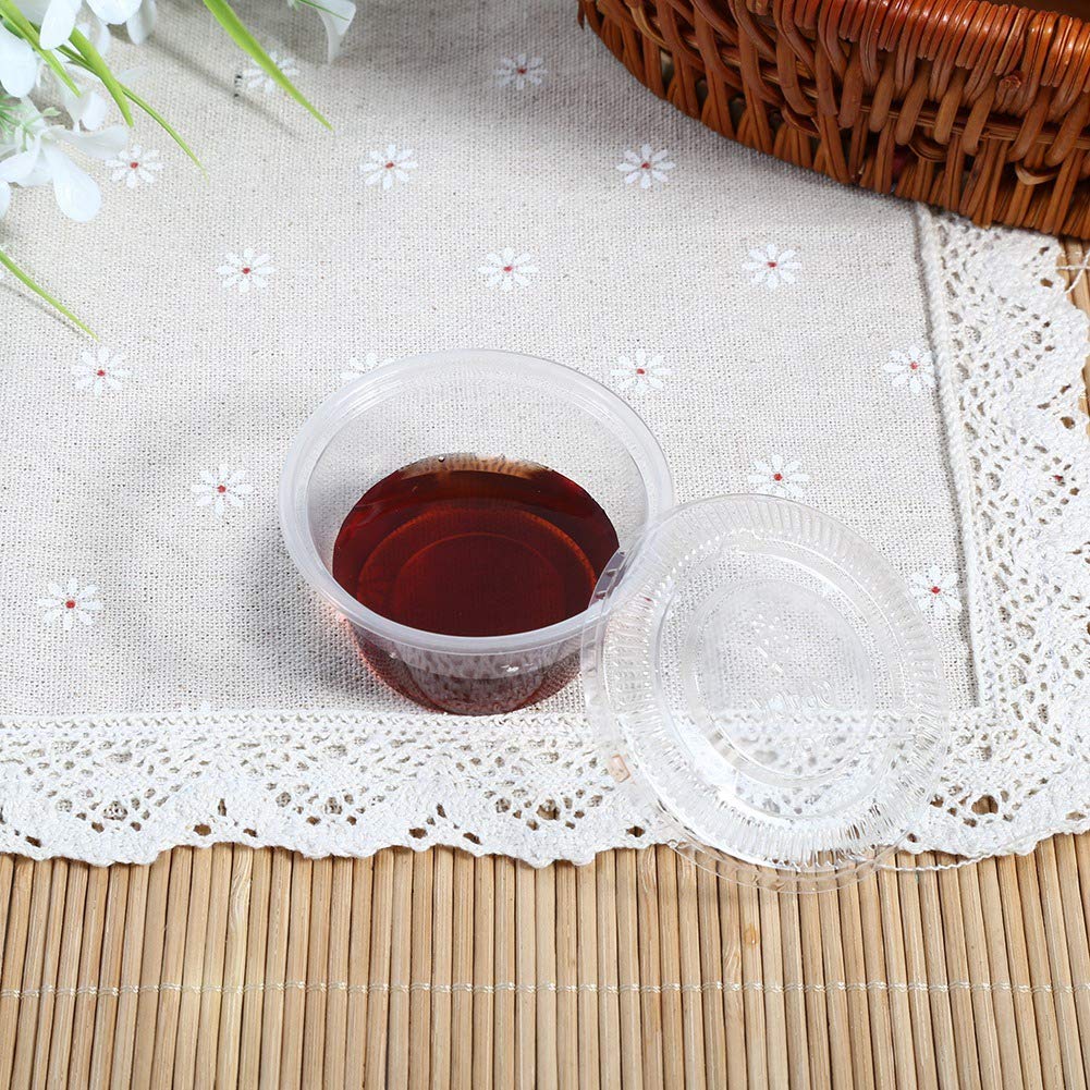 50-Pack Clear 2oz Disposable Plastic Sauce Cups with Lids - Food Service Containers for Takeout, Catering & Party Supplies | Perfect for Restaurants, BBQs, Picnics & Events