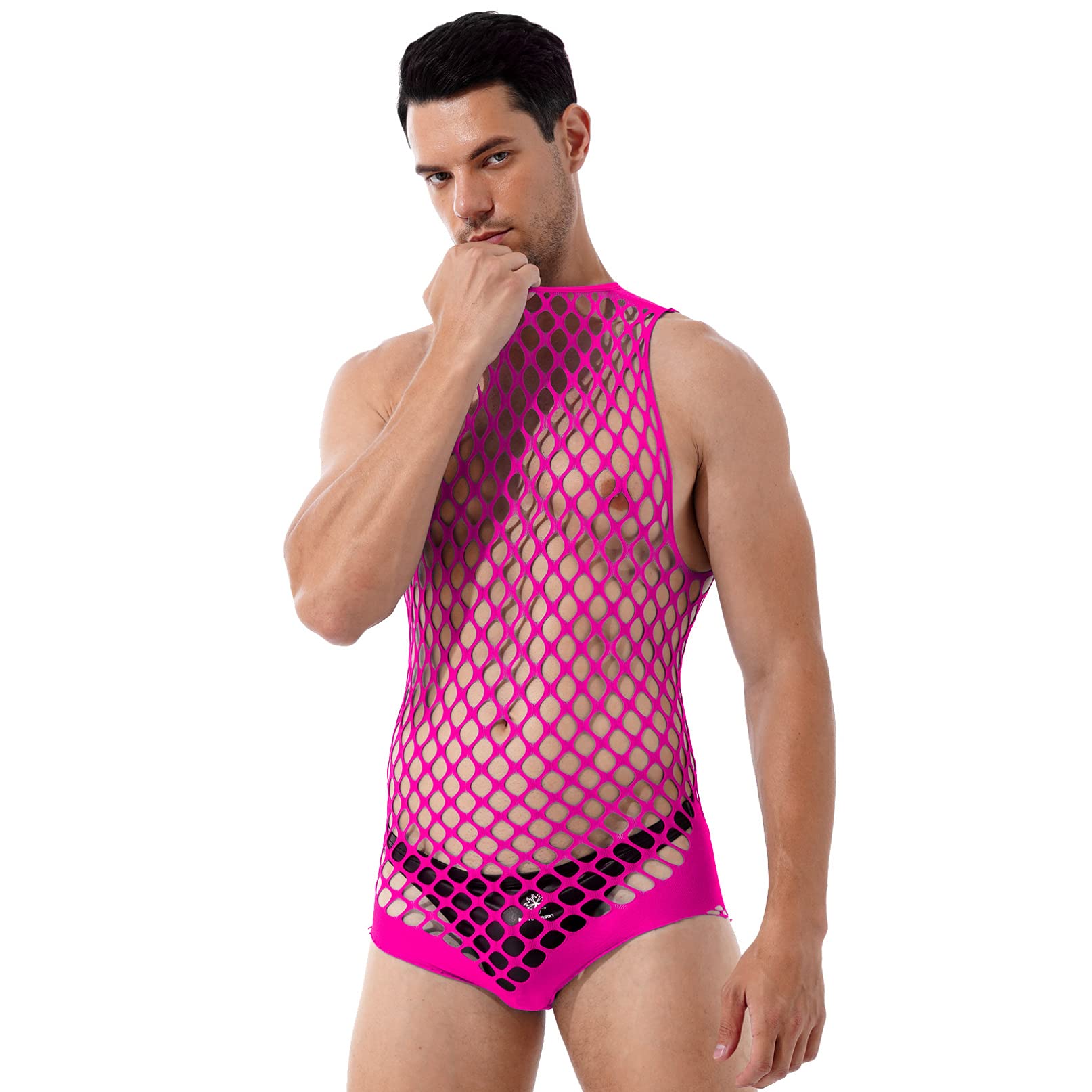 YiZYiF Men's One Piece Sissy Lingerie Fishnet Pantyhose Tights Bodysuit Stockings - Sexy Nightwear for Crossdressing, Cosplay & Role Play