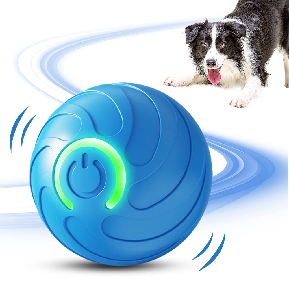 USB Rechargeable Vibrating Dog Ball - Interactive Moving & Bouncing Ball Toy for Small Medium Large Dogs - Automatic Shaky Pet Toy for Indoor/Outdoor Play & Training (Blue)