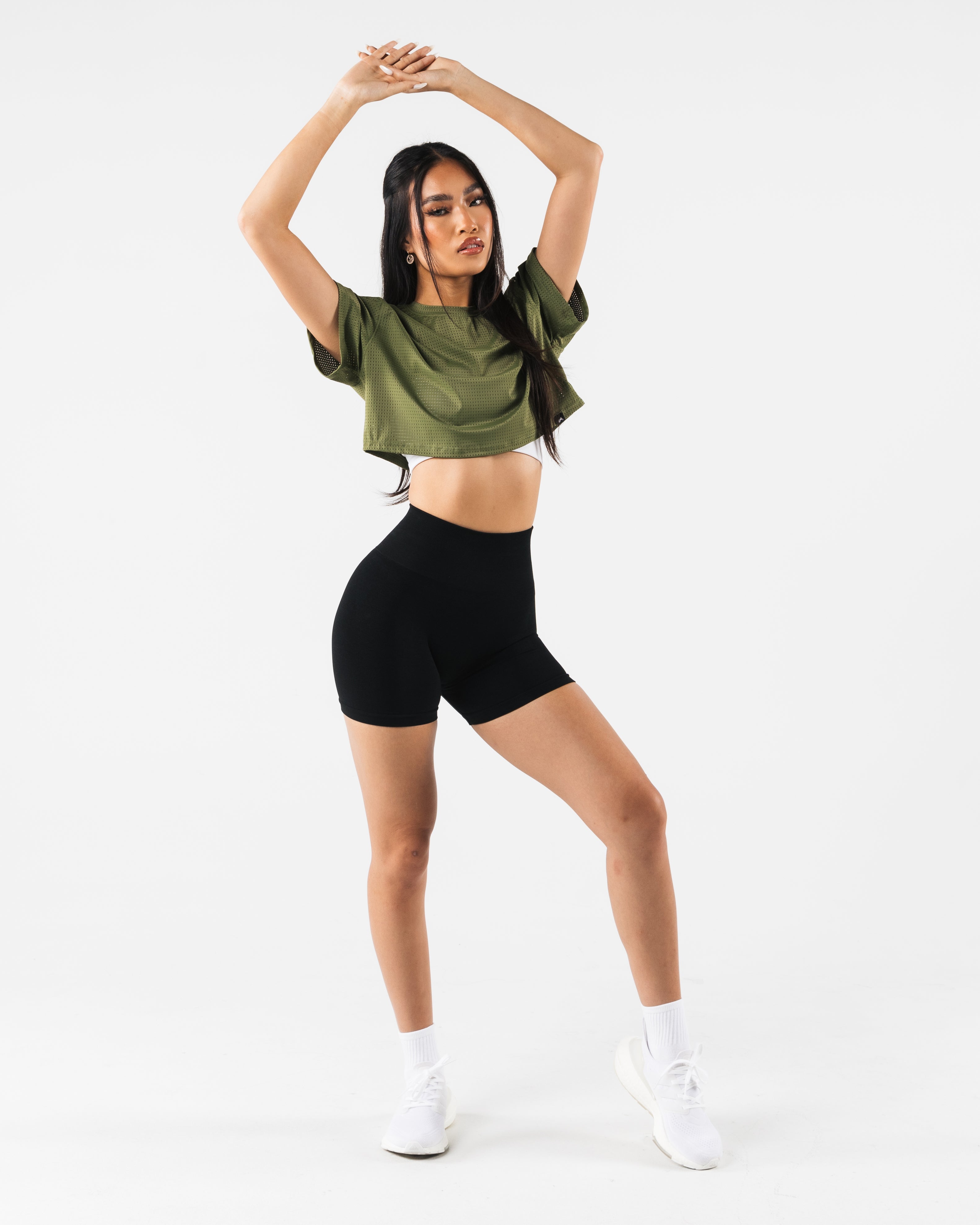 Margo Mesh Crop Tee in Agave Green - Trendy Summer Fashion Top for Women | Perfect for Beach, Music Festivals & Casual Outings