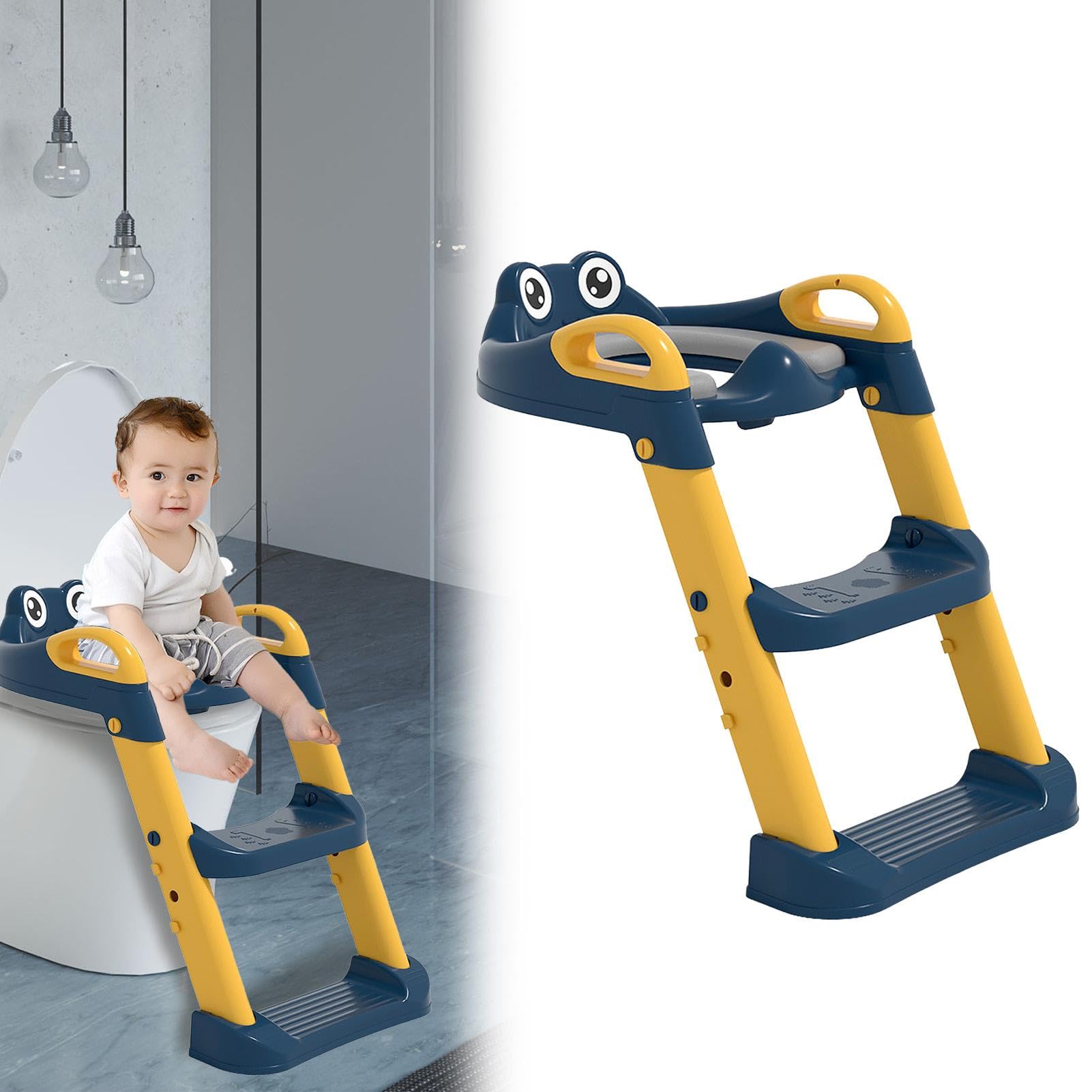 Foldable Anti-Slip Toddler Toilet Training Seat with Adjustable Steps - Potty Training Seat for Boys & Girls Ages 1-3 Years - Perfect for Bathroom Safety & Early Childhood Development