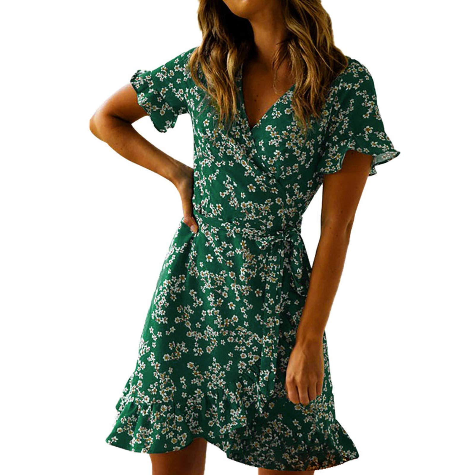 Women's Floral Print V-Neck Bandage Mini Dress with Short & Long Sleeve Options | Party, Cocktail, Date Night Outfit