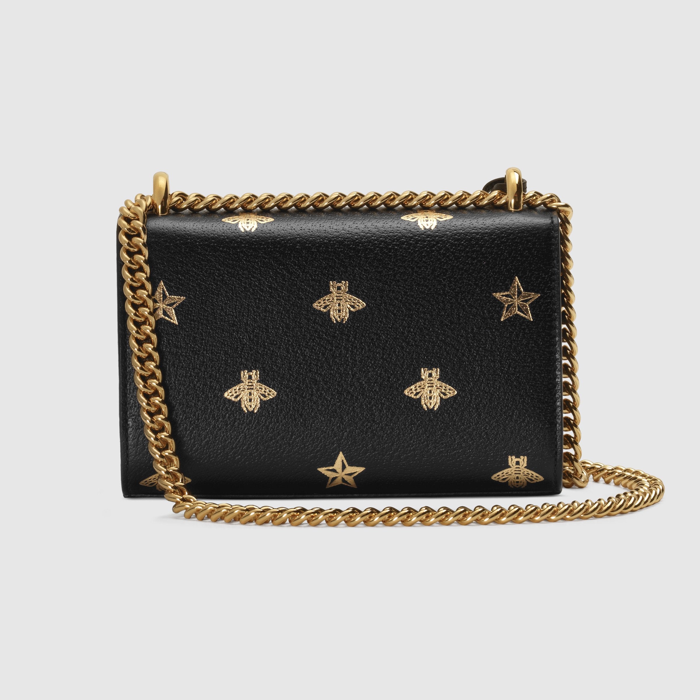 Gucci Padlock Bee Star Small Shoulder Bag for Women - Black Leather Crossbody Purse with Gold-Tone Hardware | Perfect for Date Night, Travel & Everyday Use