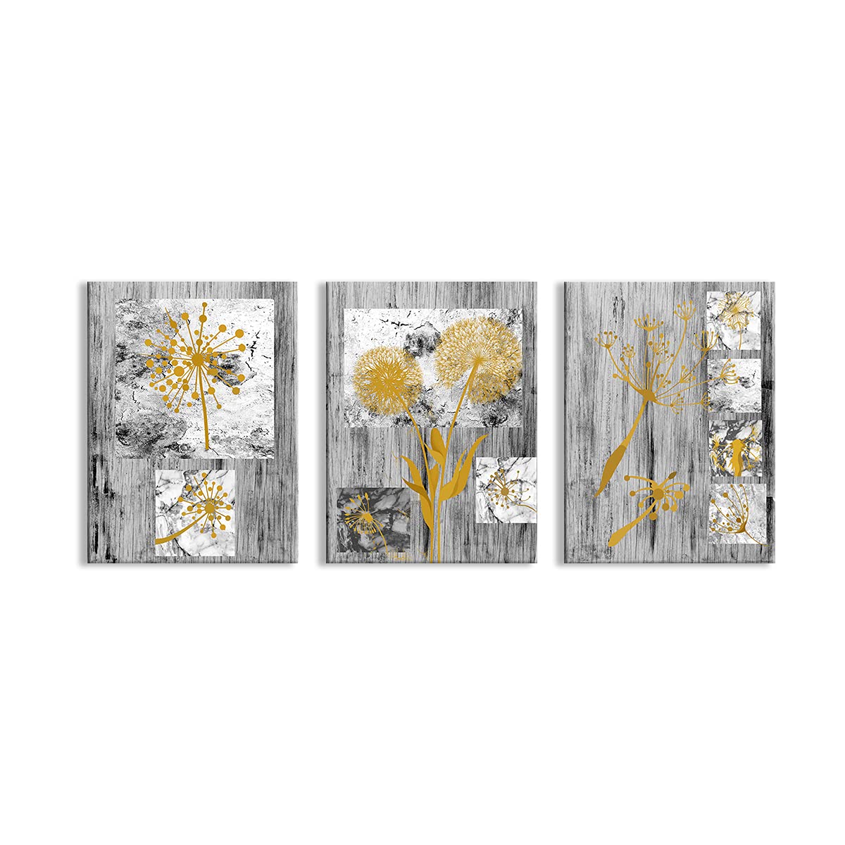 Kalormore Abstract Yellow Flowers Canvas Wall Art - Dandelion Painting Giclee Prints with Rustic Grey Background - Floral Home Decor for Living Room, Bedroom & Office