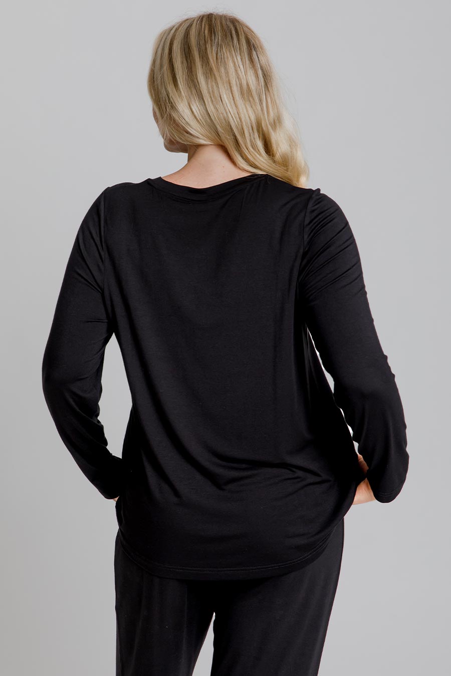 Classic Black Bamboo Long Sleeve Top for Women - Soft & Comfortable Eco-Friendly Shirt for Casual Wear, Yoga & Everyday Outfits