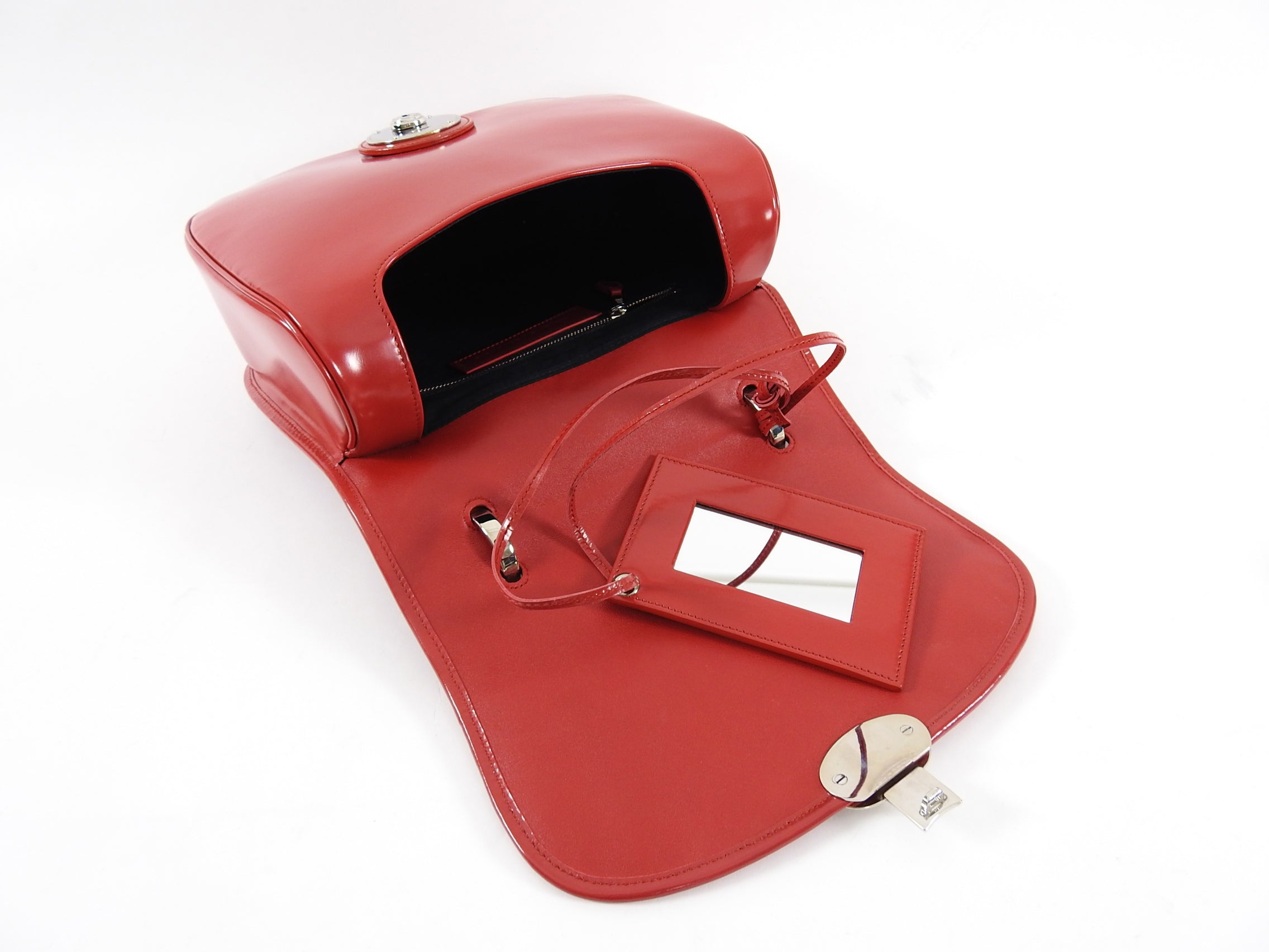 Balenciaga Red Glossy Leather Push Lock Handbag for Women | Luxury Designer Crossbody Purse | Perfect for Parties, Date Nights & Evening Events