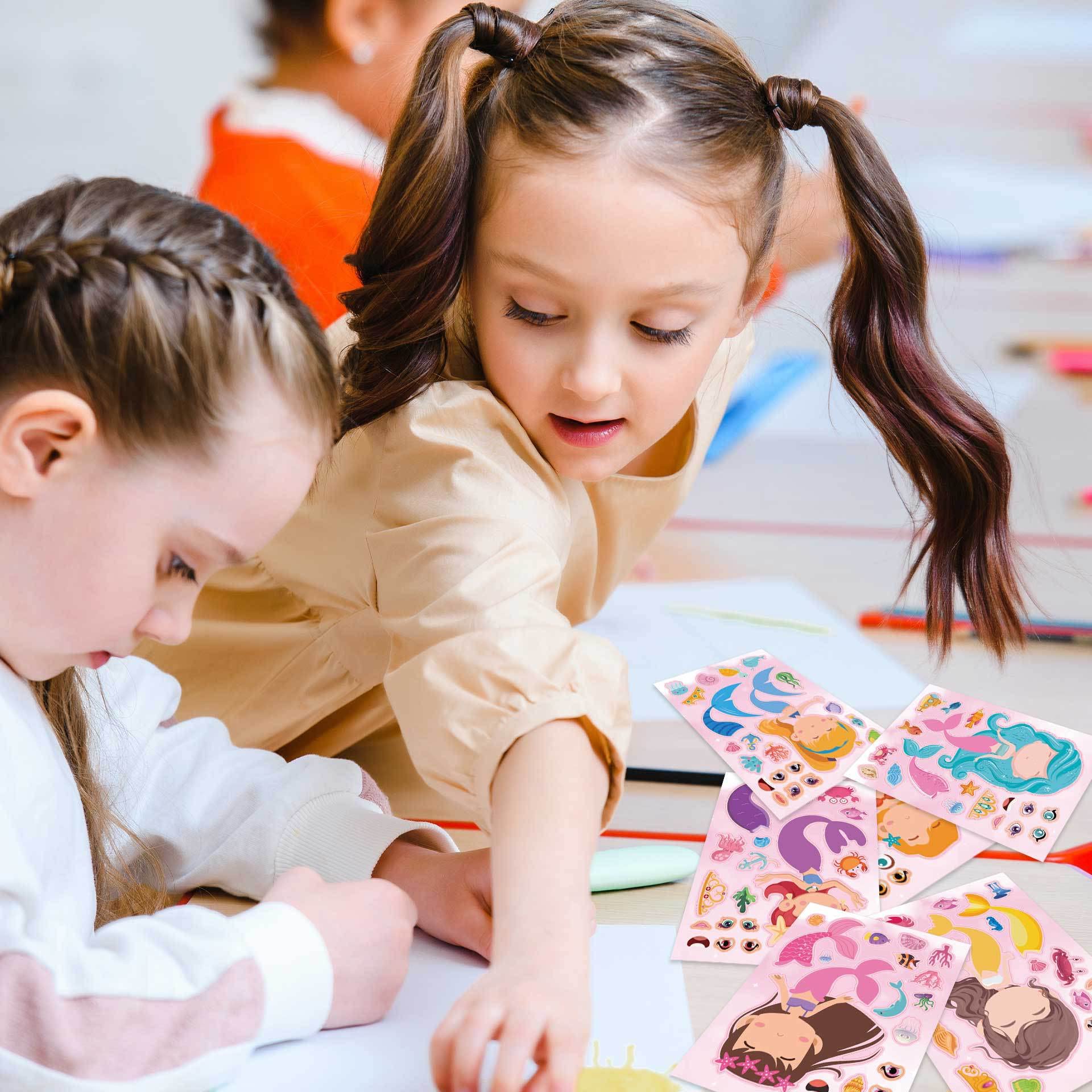 DIY Mermaid Princess Stickers for Kids - 24 Sheets Make Your Own Face Stickers, Mermaid Craft Kit for Toddlers, Party Favors & Creative Activities | Perfect for Birthday Parties, Classroom Projects & Arts and Crafts Time