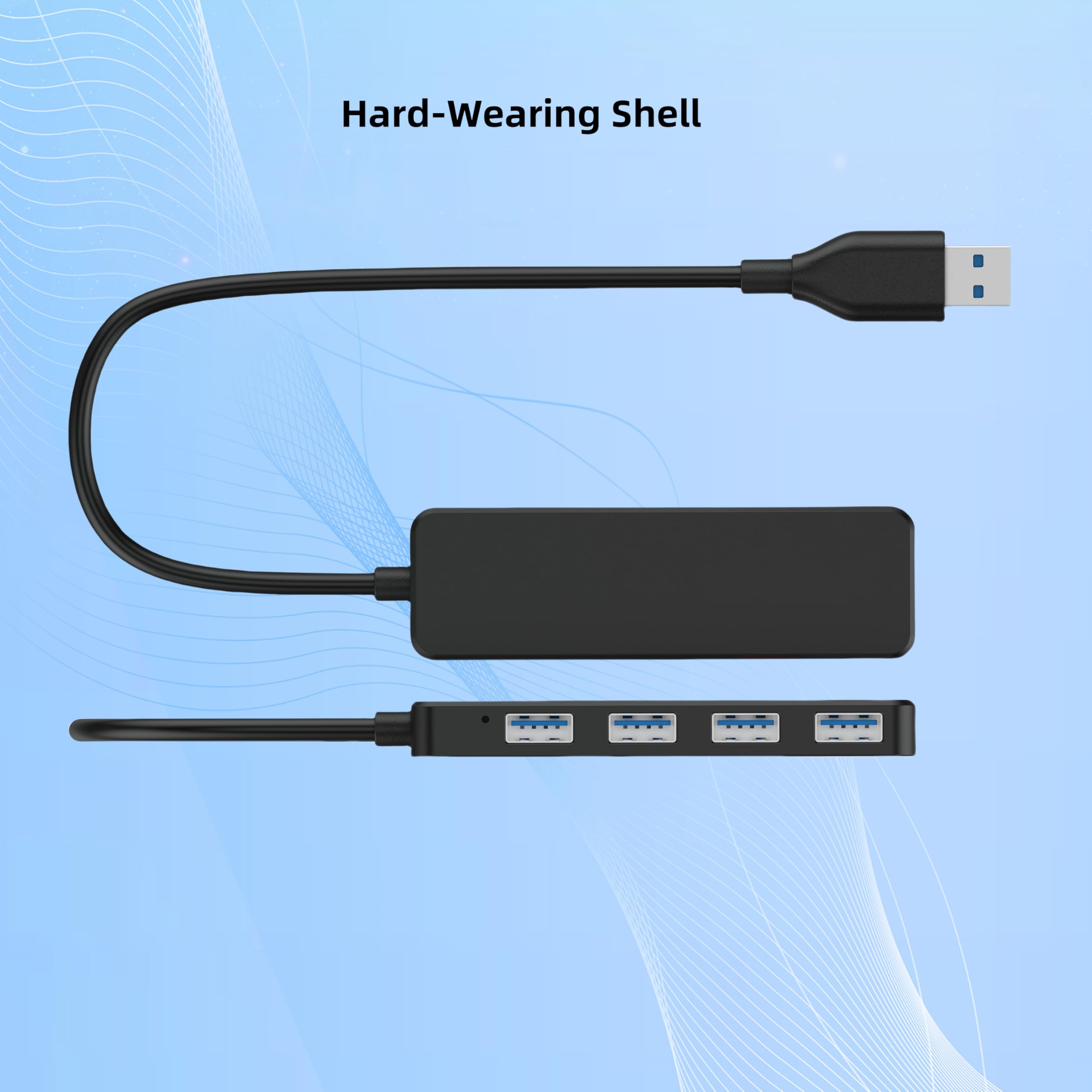 4-Port USB 3.0 Hub - Ultra Slim Portable High-Speed 5Gbps Data Transfer for Laptop, MacBook, Mouse, Keyboard - Perfect for Home Office, Gaming & Travel (15cm Cable)