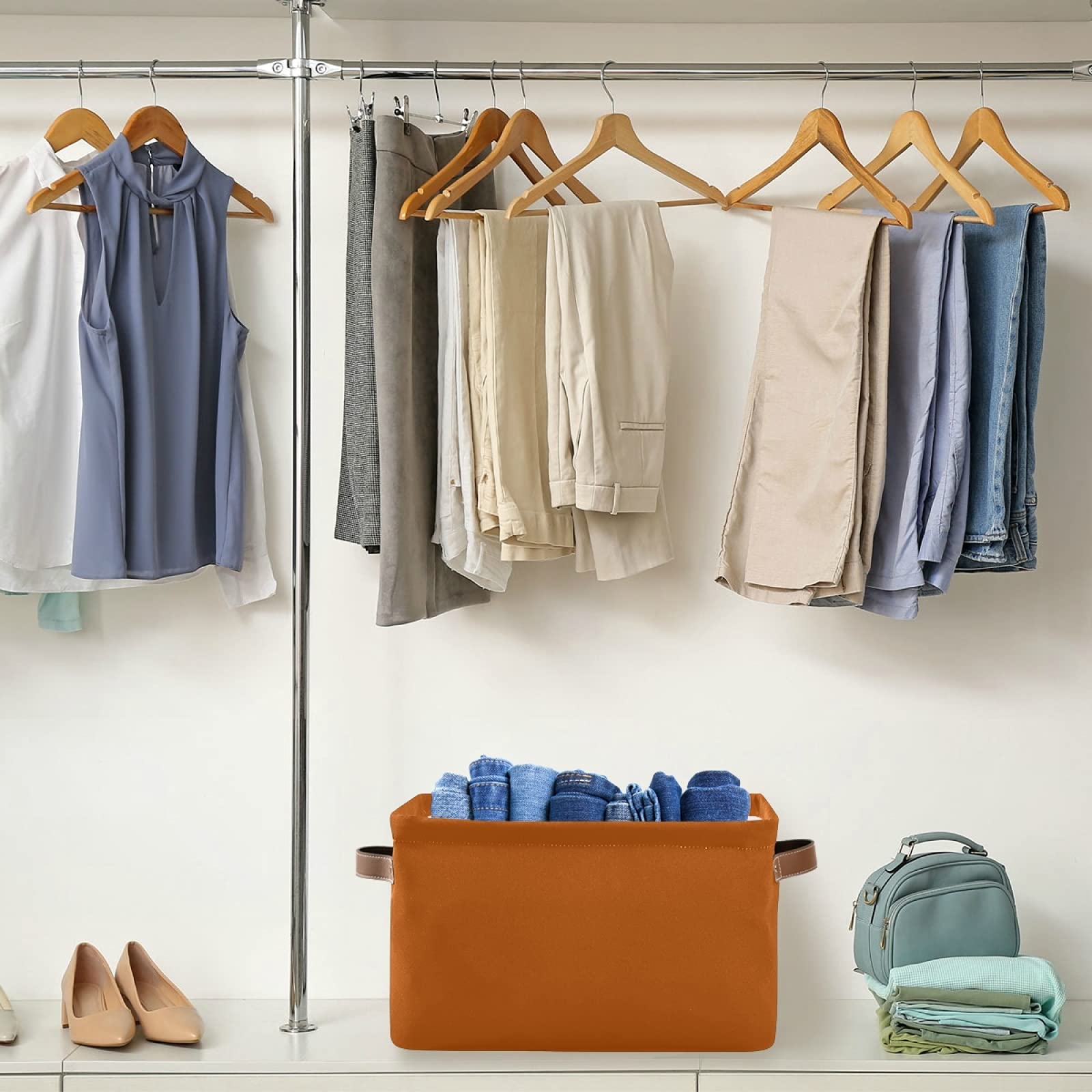 Rust Orange Storage Baskets 2-Pack - Closet Organizer Bins, Shelf Storage Cubes for Bedroom, Bathroom & Office Organization