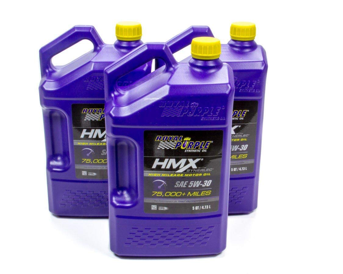 Royal Purple HMX SAE 5W-30 High Mileage Synthetic Motor Oil - 5 Quart (3-Pack) | Premium Engine Protection for Older Vehicles | Ideal for High Mileage Cars, Trucks & SUVs