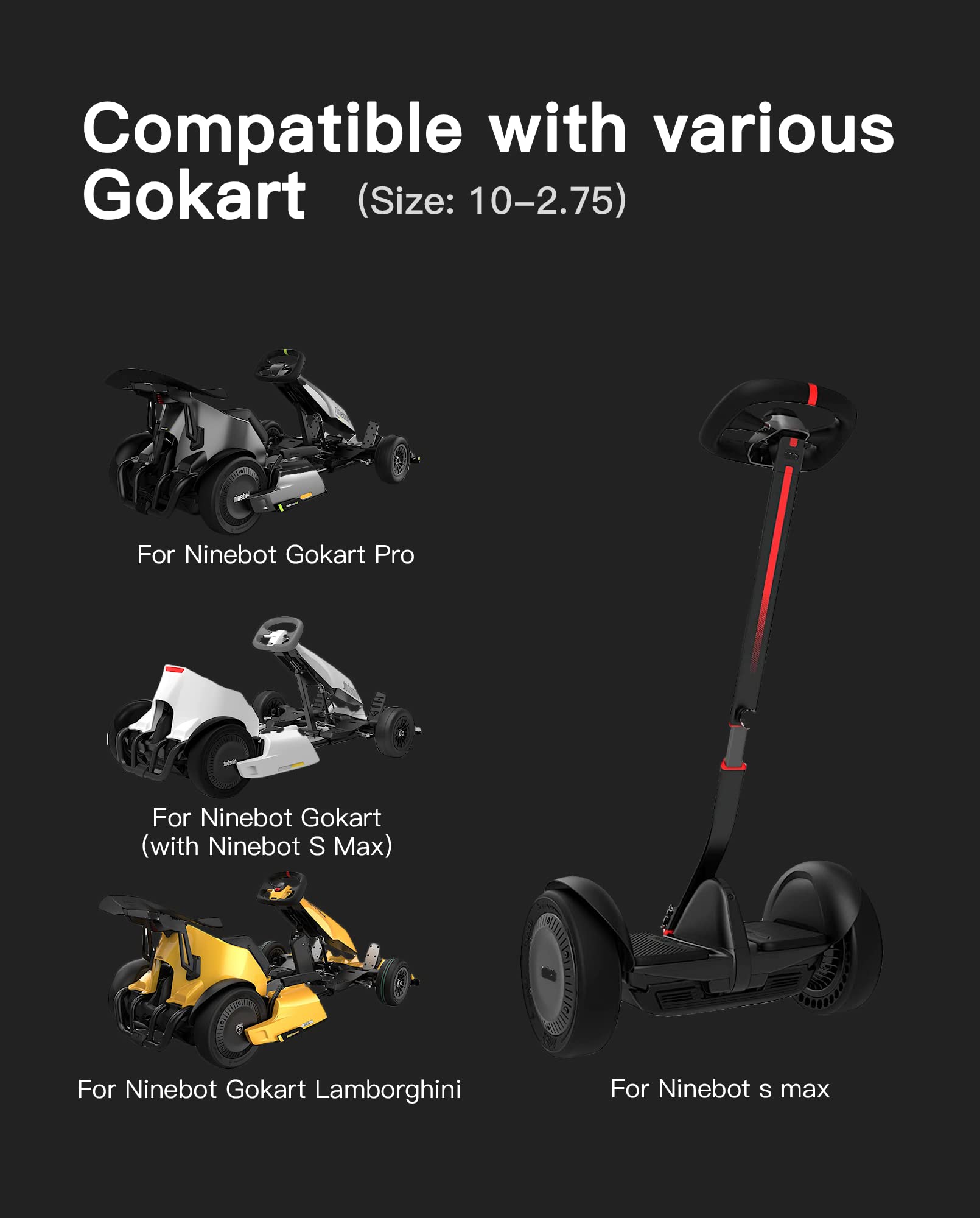 Stio Electric GoKart Pro & Rear Tire Kit - Compatible with Ninebot by Segway GoKart PRO, Ninebot S Max & S-MAX - Quick Release Sports Drift Tires (2PCS) - Perfect for Racing, Drifting & Outdoor Adventure