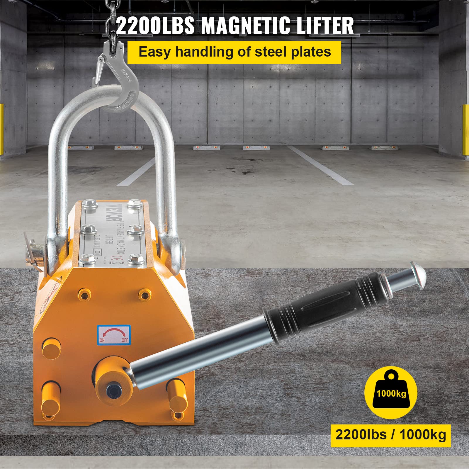 2200lbs Permanent Magnetic Lifter - 1000KG Heavy Duty Steel Lifting Magnet with Handle for Shop Crane, Material Handling & Equipment Lifting - Perfect for Warehouse, Construction Site & Metal Fabrication