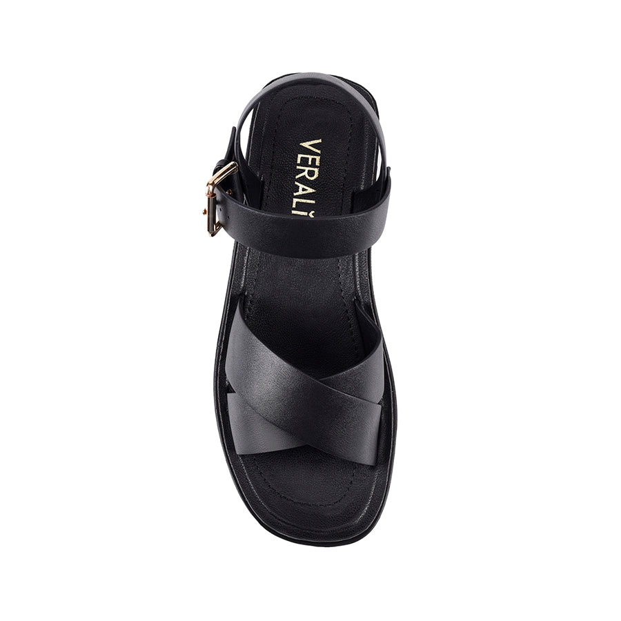 Radar Platform Sandals for Women - Black Smooth Leather Comfortable Slip-On Summer Shoes for Beach, Vacation, and Casual Outfits