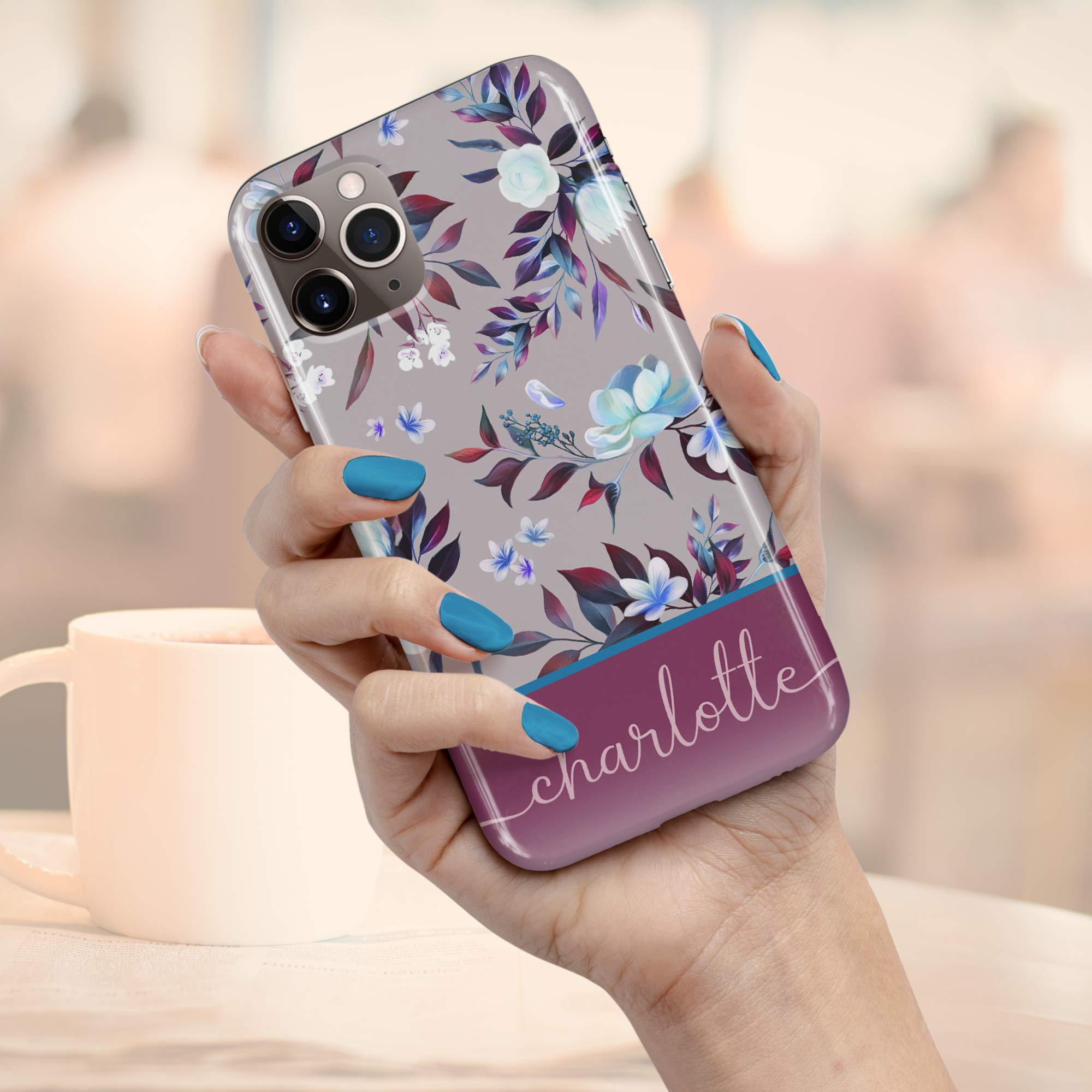 Custom Floral Name Phone Case - Personalized iPhone 16 Plus/15 Pro Max/14/13 Mini/12/11/X/XS Max/XR/7/8 Plus Cover - Perfect Gift for Women, Girls & Teens - Birthday, Anniversary, Valentine's Day Present